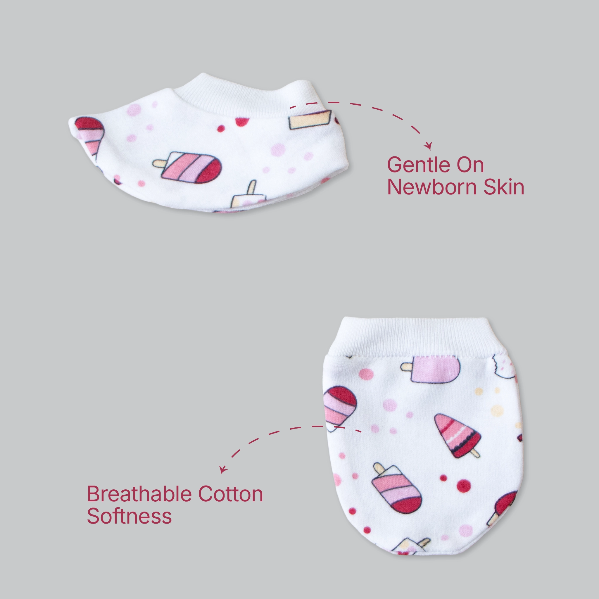 Kids Boon 4-Piece Baby Mittens and Booties Combo Set – 2 Pairs Soft Cotton Booties & 2 Pairs Scratch-Prevention Mittens for Newborns & Infants