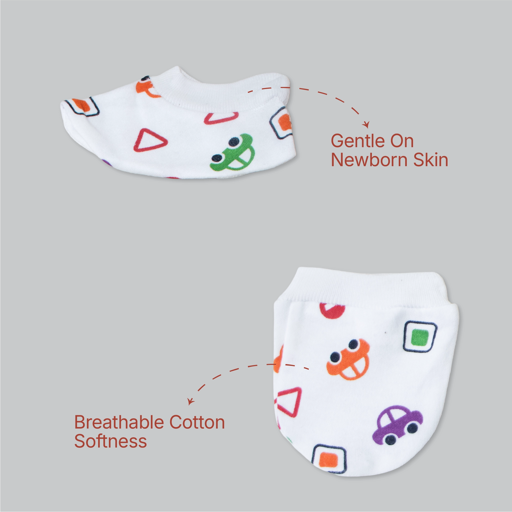 Kids Boon 4-Piece Baby Mittens and Booties Combo Set – 2 Pairs Soft Cotton Booties & 2 Pairs Scratch-Prevention Mittens for Newborns & Infants