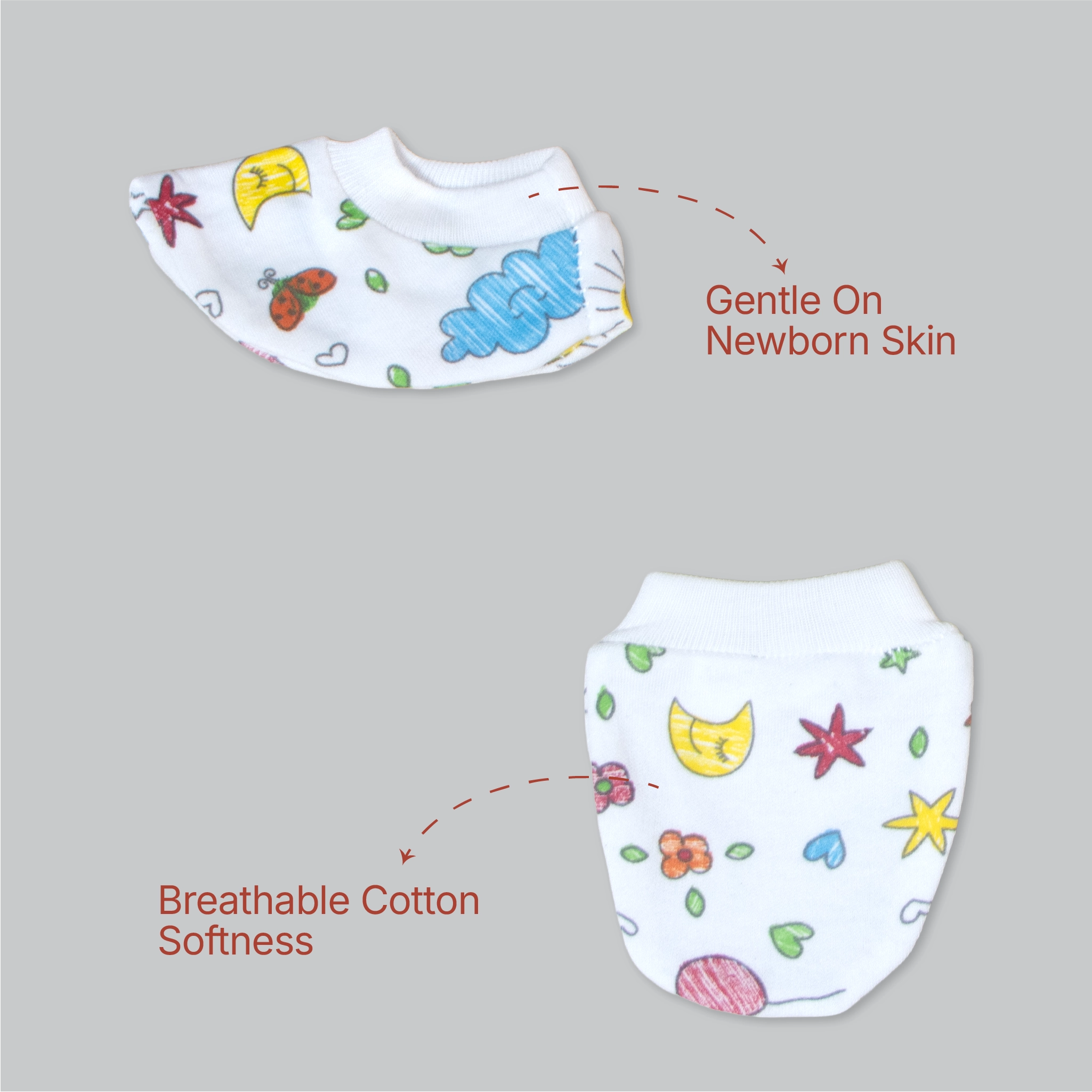Kids Boon 4-Piece Baby Mittens and Booties Combo Set – 2 Pairs Soft Cotton Booties & 2 Pairs Scratch-Prevention Mittens for Newborns & Infants