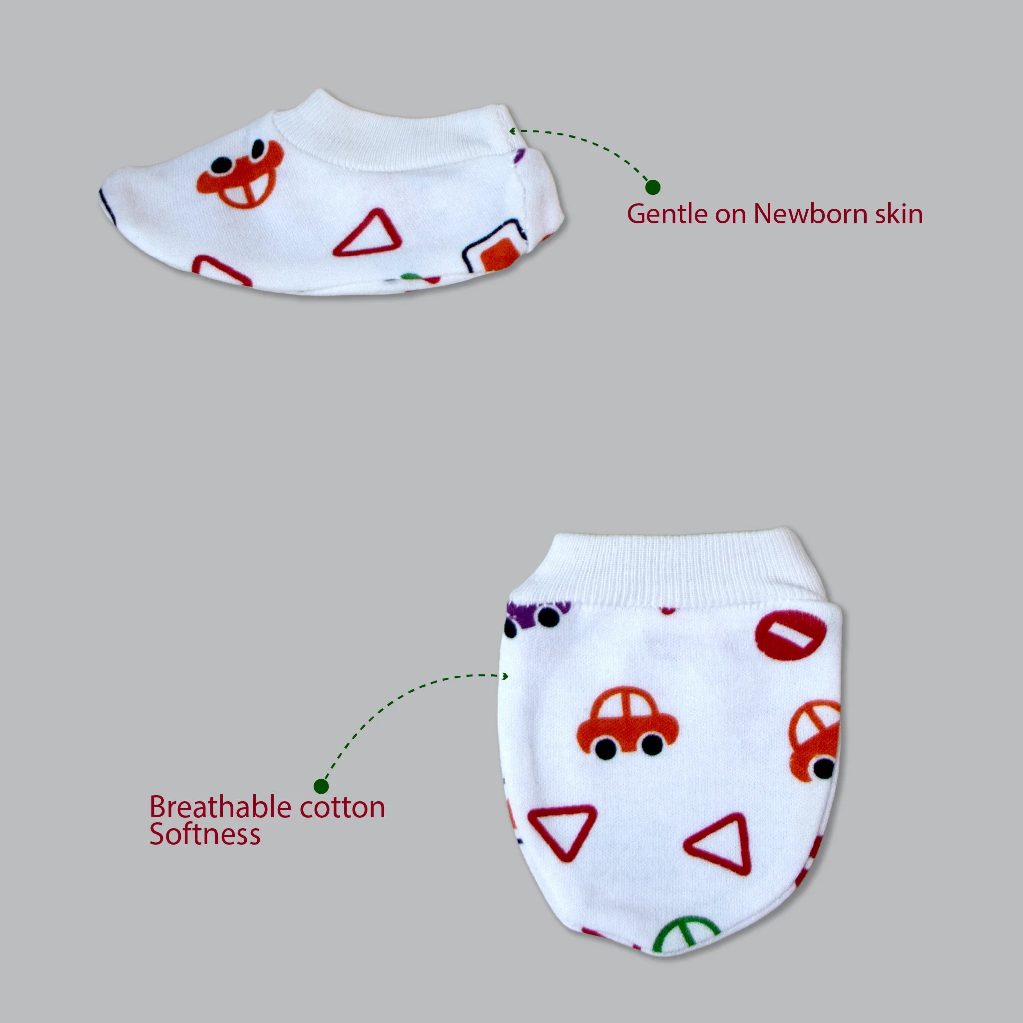 Kids Boon Premium Soft Cotton Baby Mittens and Booties Set (4 Pairs Combo)