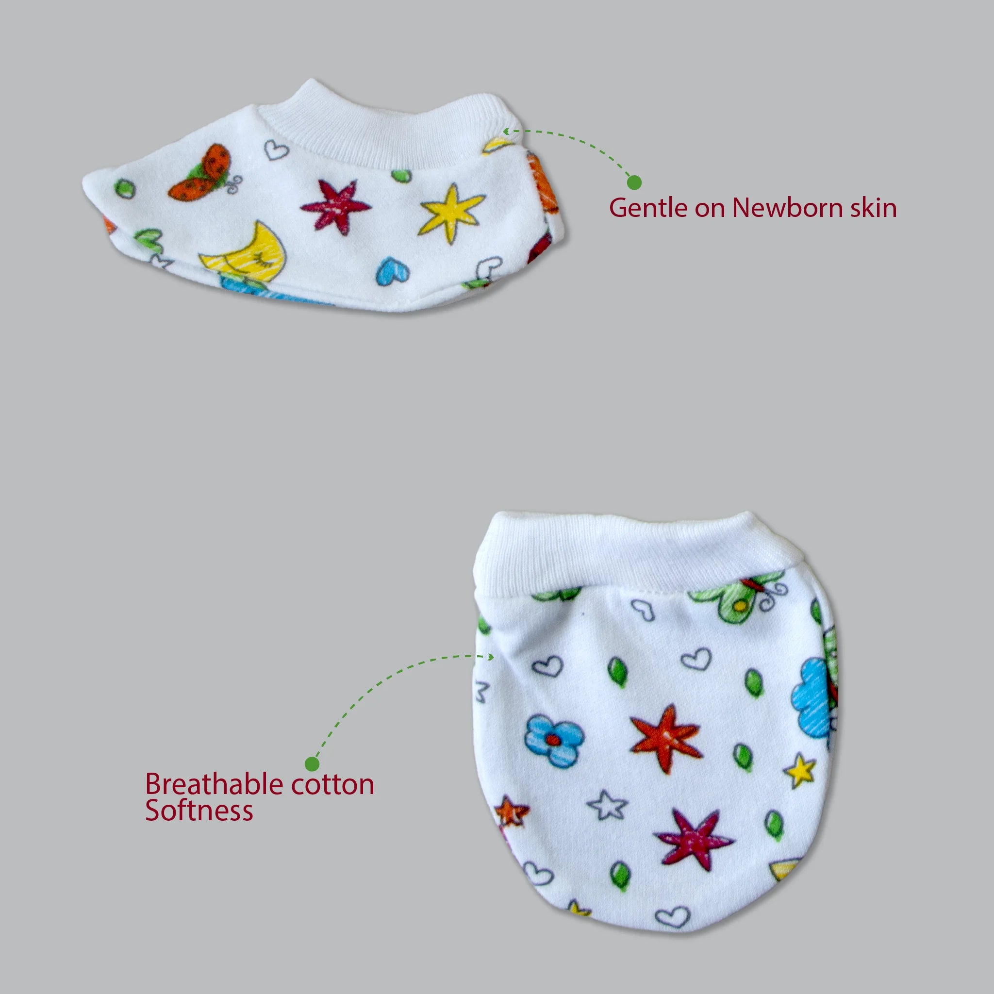 Kids Boon Premium Soft Cotton Baby Mittens and Booties Set (4 Pairs Combo)