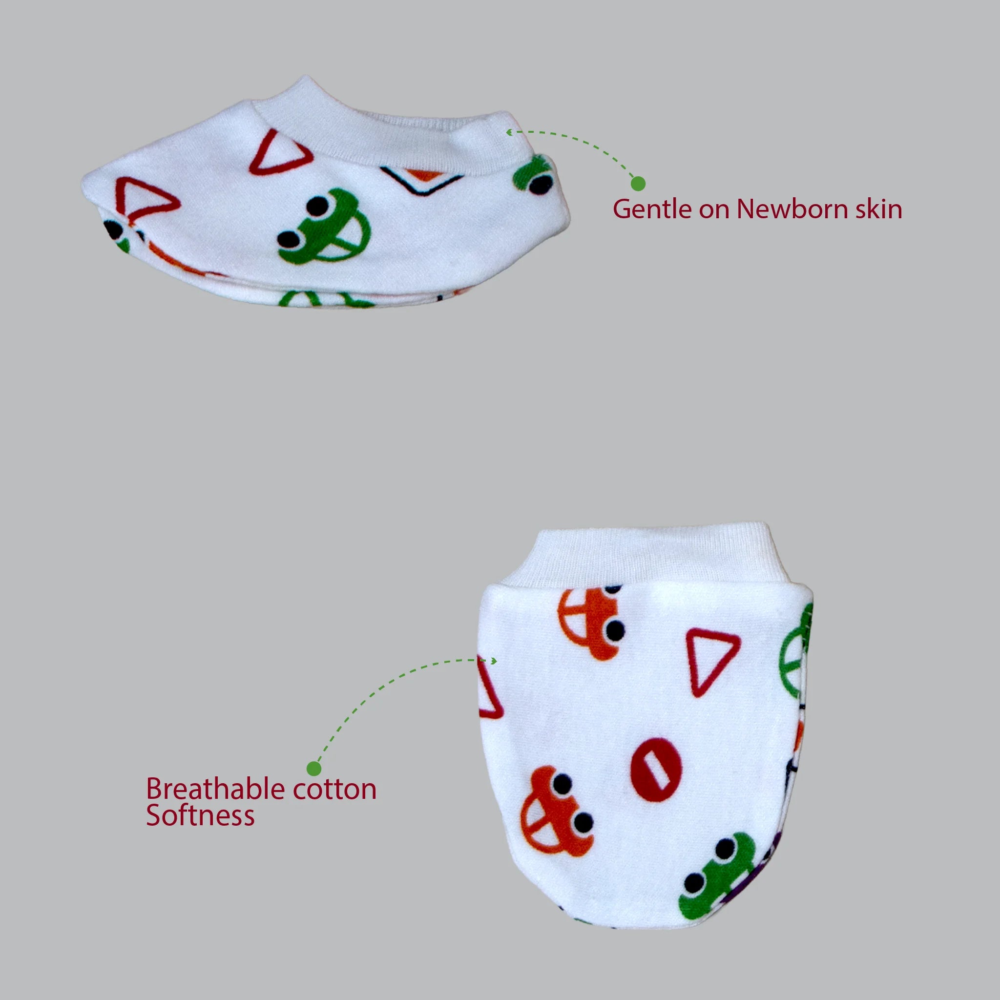 Kids Boon Premium Soft Cotton Baby Mittens and Booties Set (4 Pairs Combo)