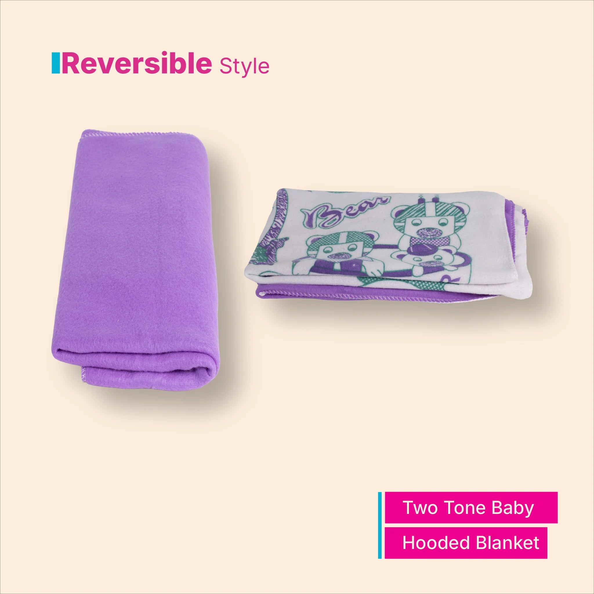 Soft Woolen Baby Hooded Blanket with Cute Embroidery (80x65cm)