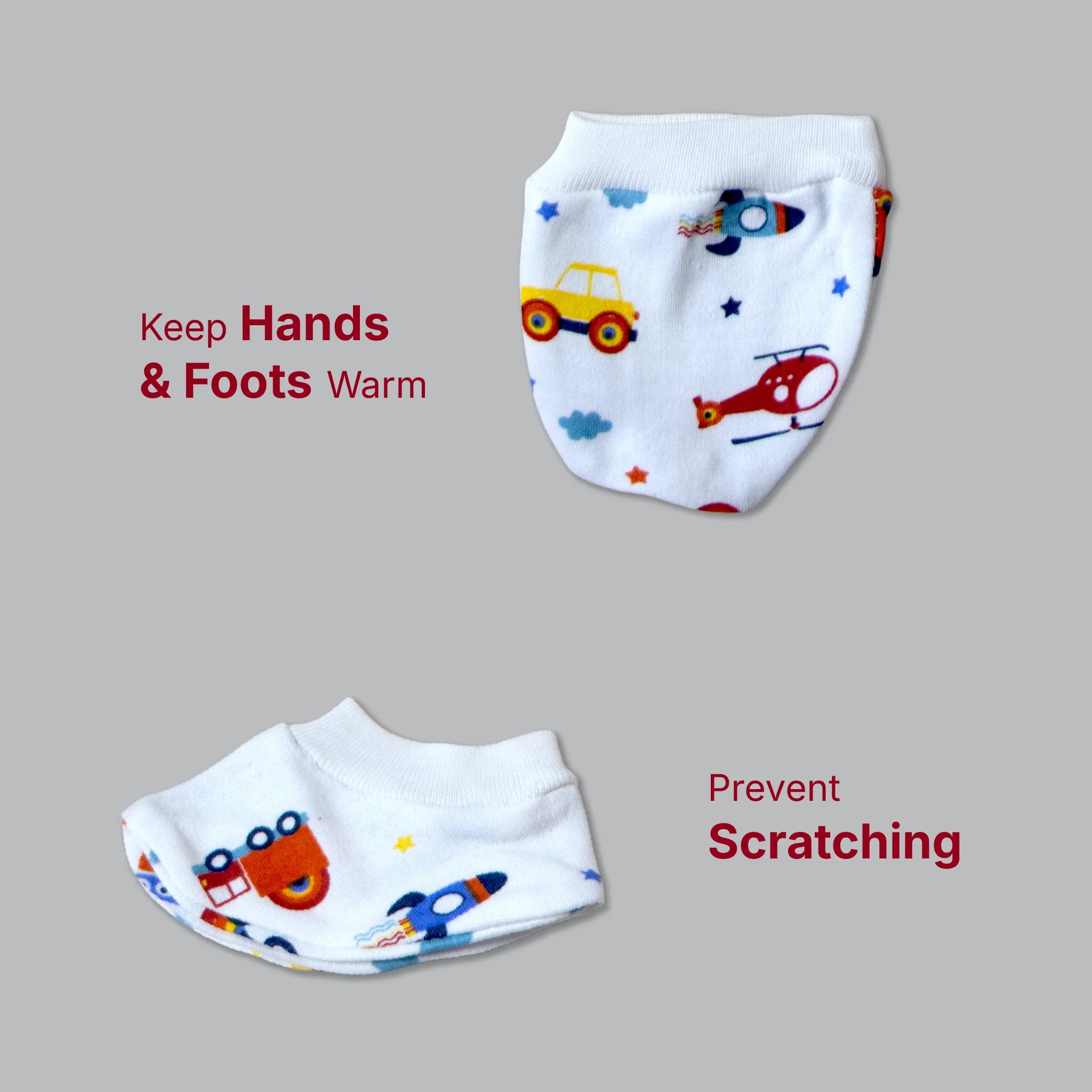 Kids Boon Premium Soft Cotton Baby Mittens and Booties Set (4 Pairs Combo)