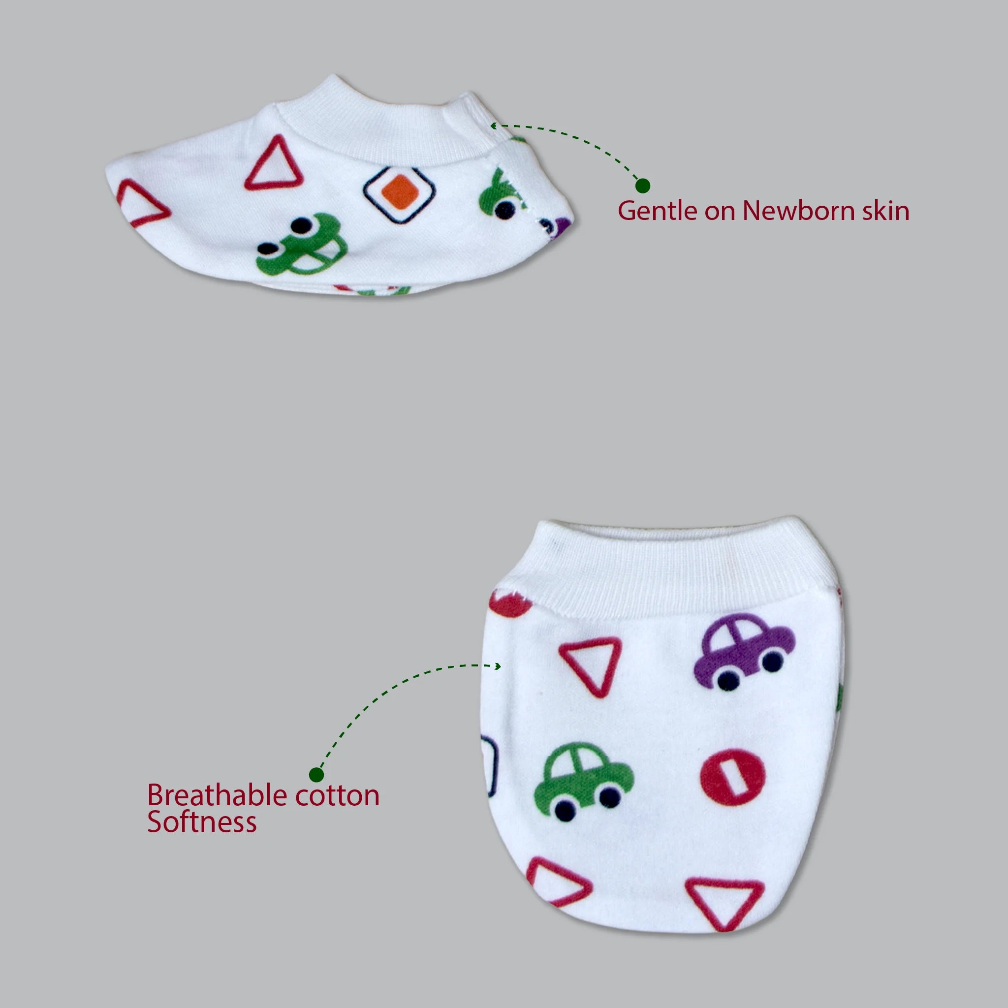 Kids Boon Premium Soft Cotton Baby Mittens and Booties Set (4 Pairs Combo)