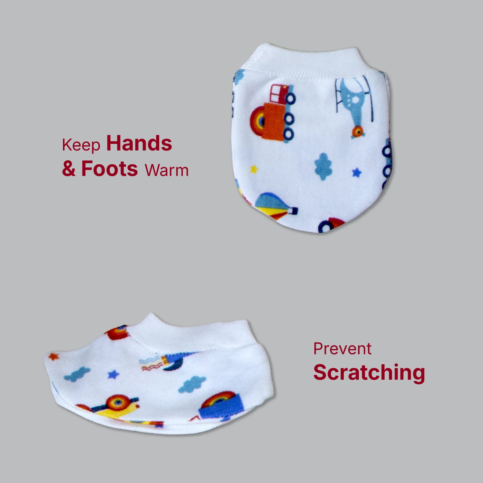 Kids Boon Premium Soft Cotton Baby Mittens and Booties Set (4 Pairs Combo)