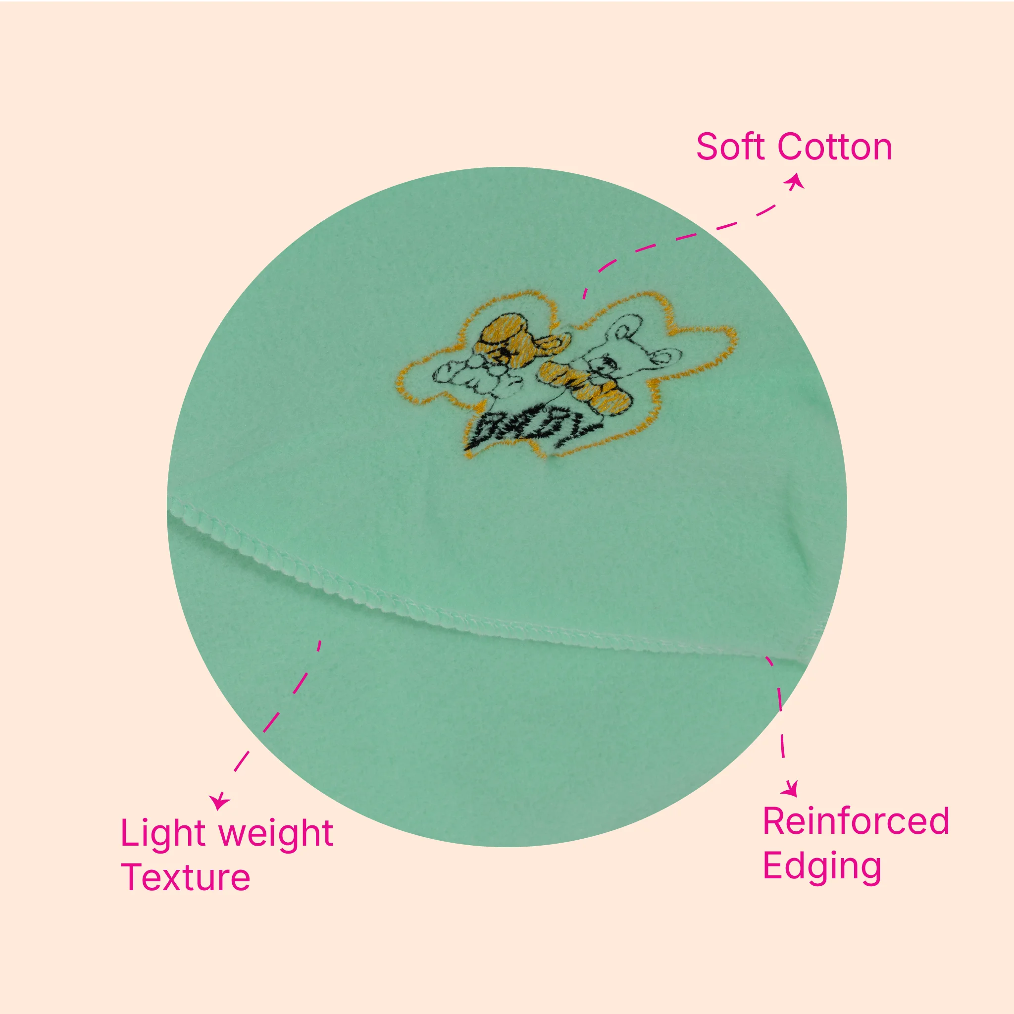 Soft Woolen Baby Hooded Blanket with Cute Embroidery (80x65cm)