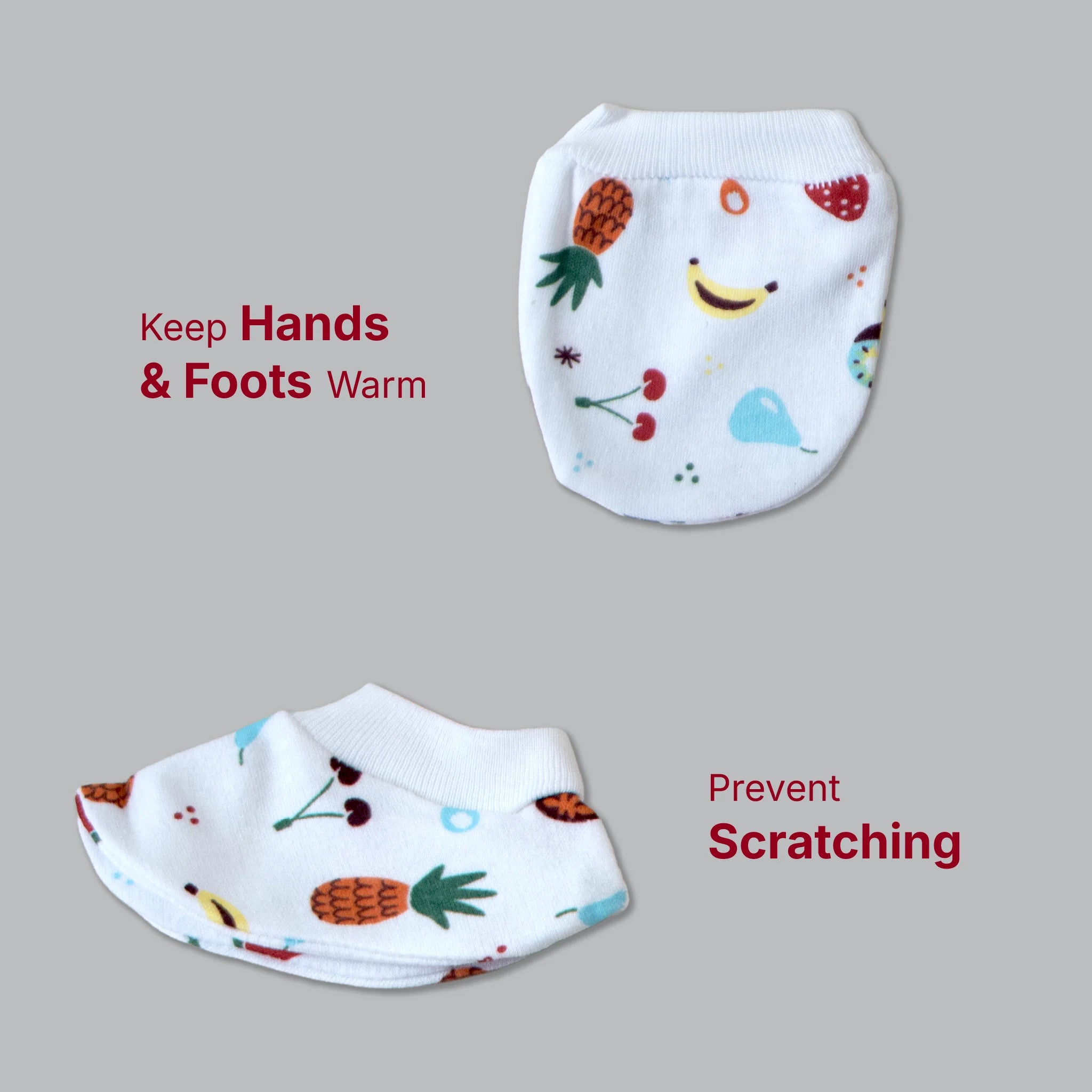 Kids Boon Premium Soft Cotton Baby Mittens and Booties Set (4 Pairs Combo)