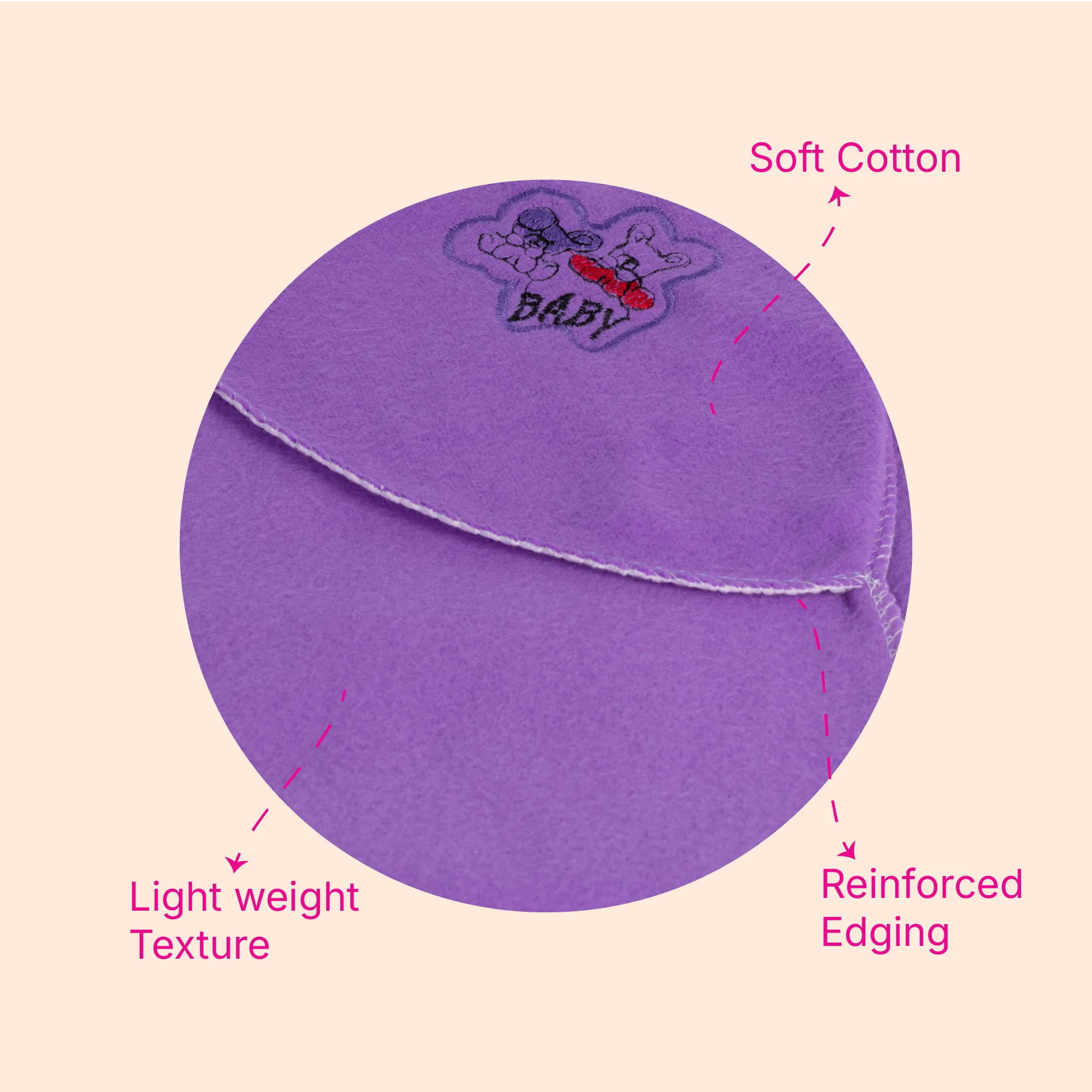 Soft Woolen Baby Hooded Blanket with Cute Embroidery (80x65cm)