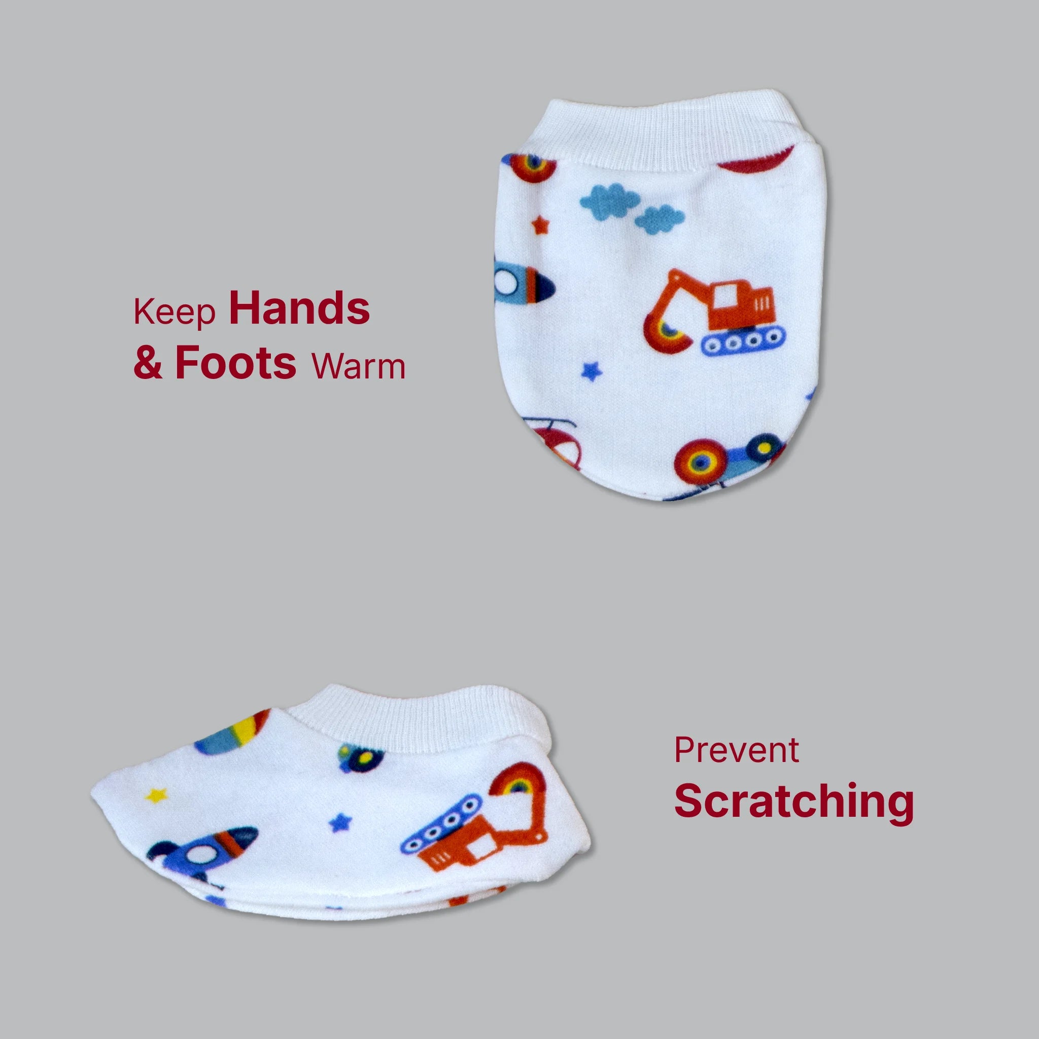 Kids Boon Premium Soft Cotton Baby Mittens and Booties Set (4 Pairs Combo)