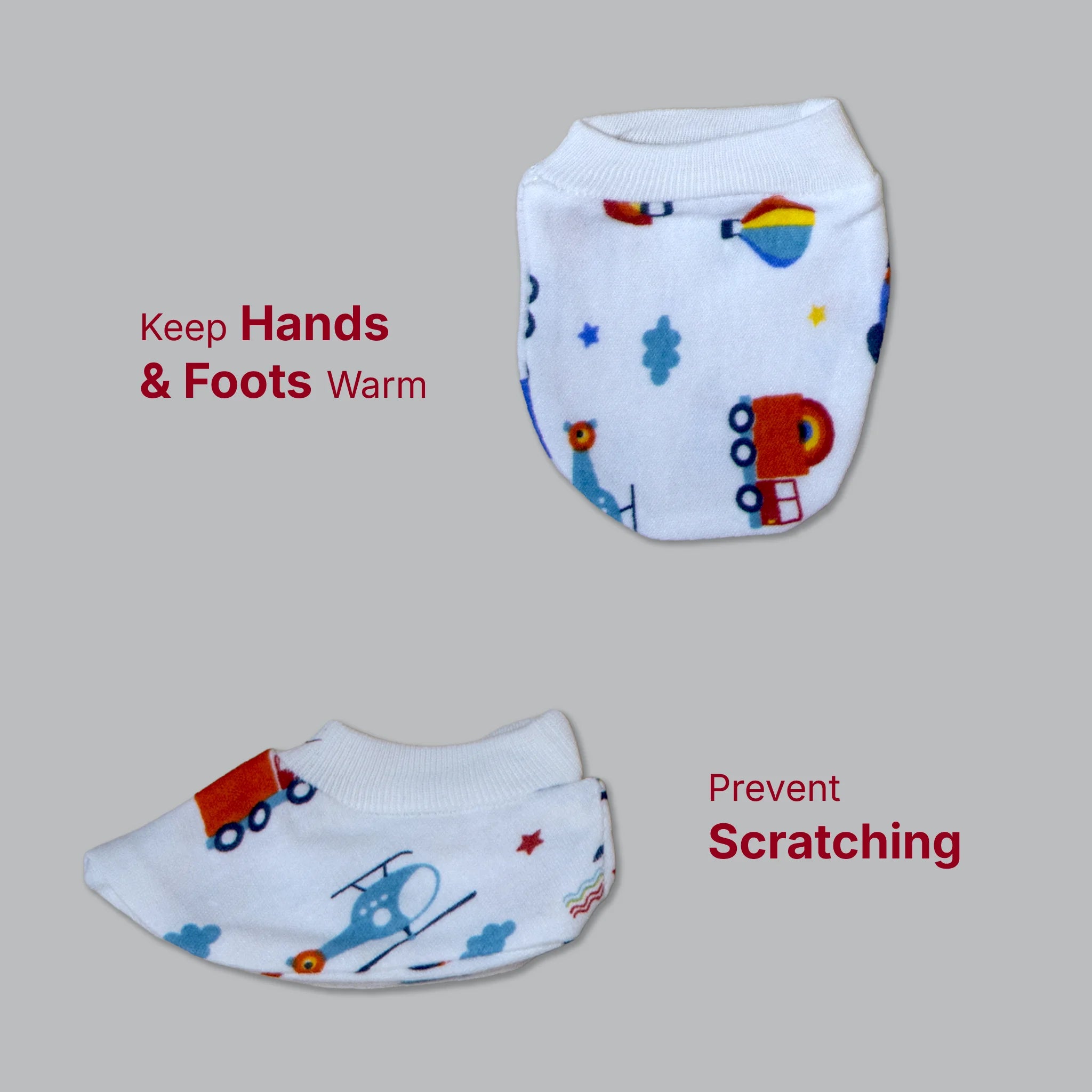 Kids Boon Premium Soft Cotton Baby Mittens and Booties Set (4 Pairs Combo)
