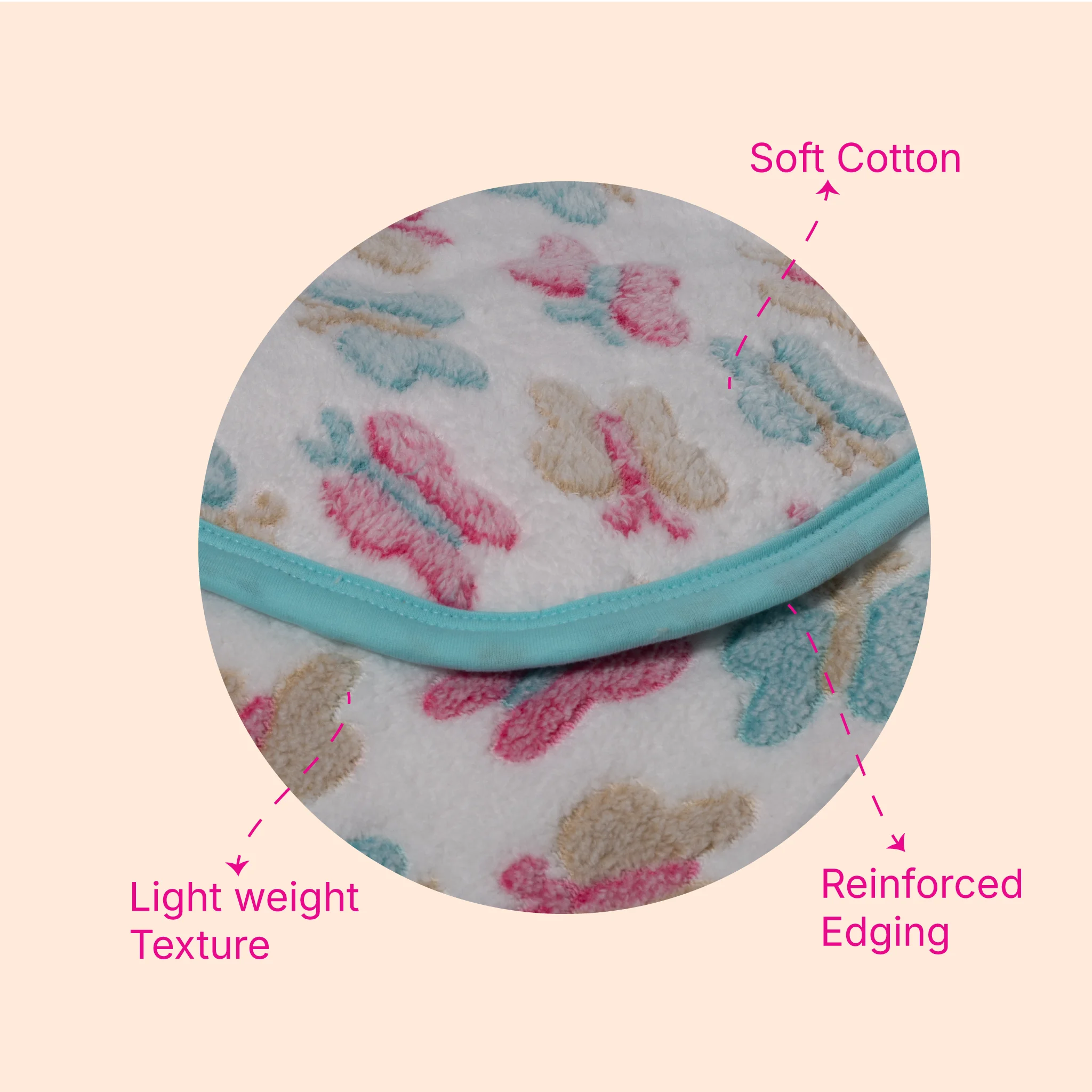 Kids Boon Ultra-Soft Faux Fur Baby Hooded Blanket – Blue Butterfly Print, 80x80 cm