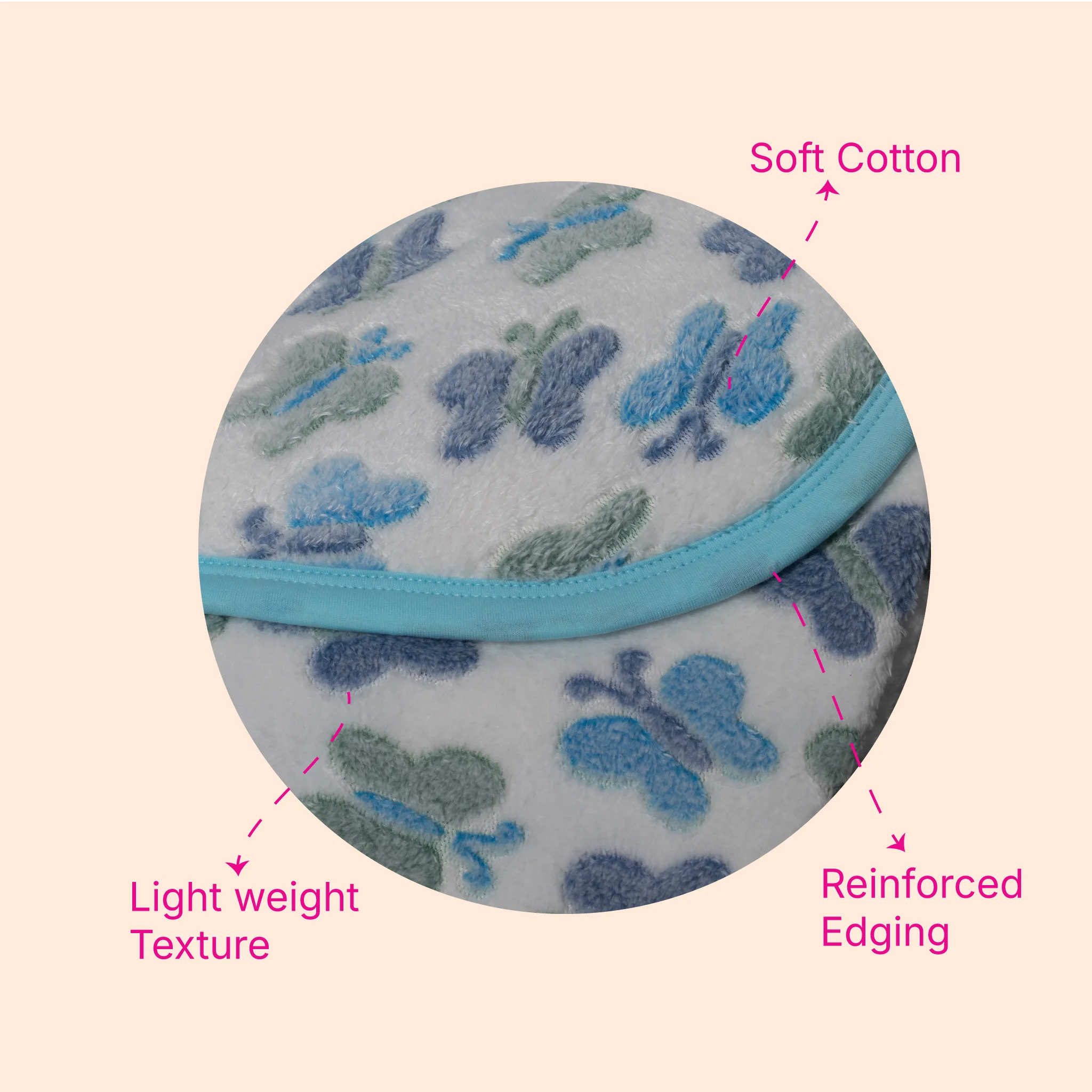 Kids Boon Ultra-Soft Faux Fur Baby Hooded Blanket – Blue Butterfly Print, 80x80 cm