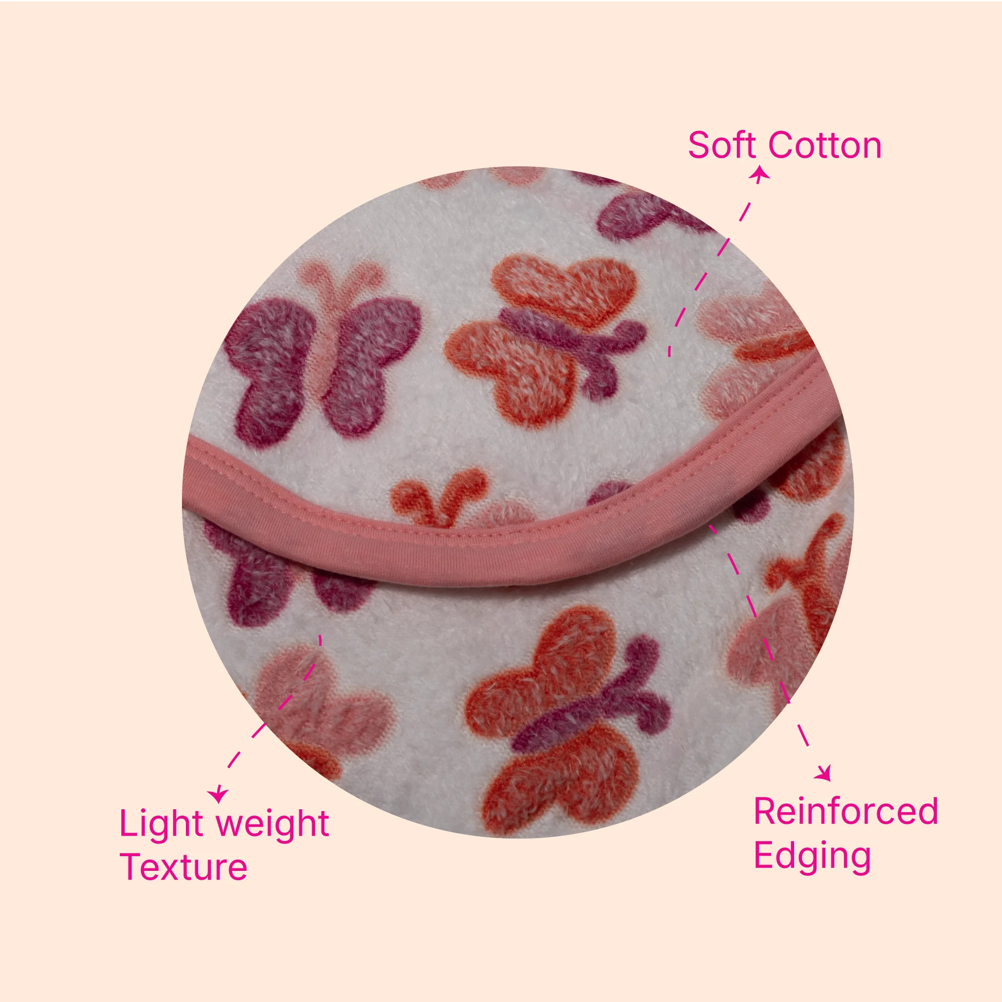 Kids Boon Ultra-Soft Faux Fur Baby Hooded Blanket – Blue Butterfly Print, 80x80 cm