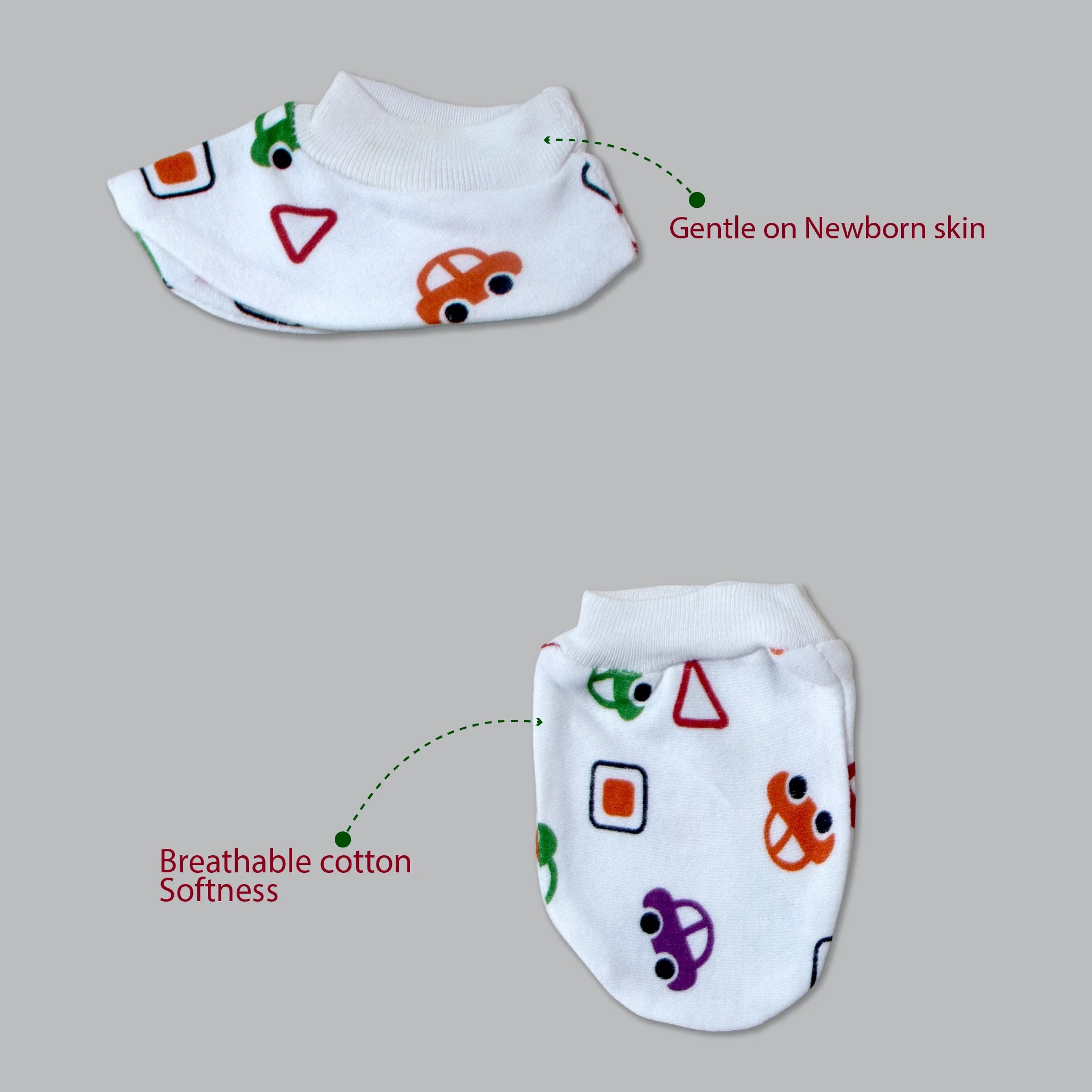 Kids Boon Premium Soft Cotton Baby Mittens and Booties Set (4 Pairs Combo)