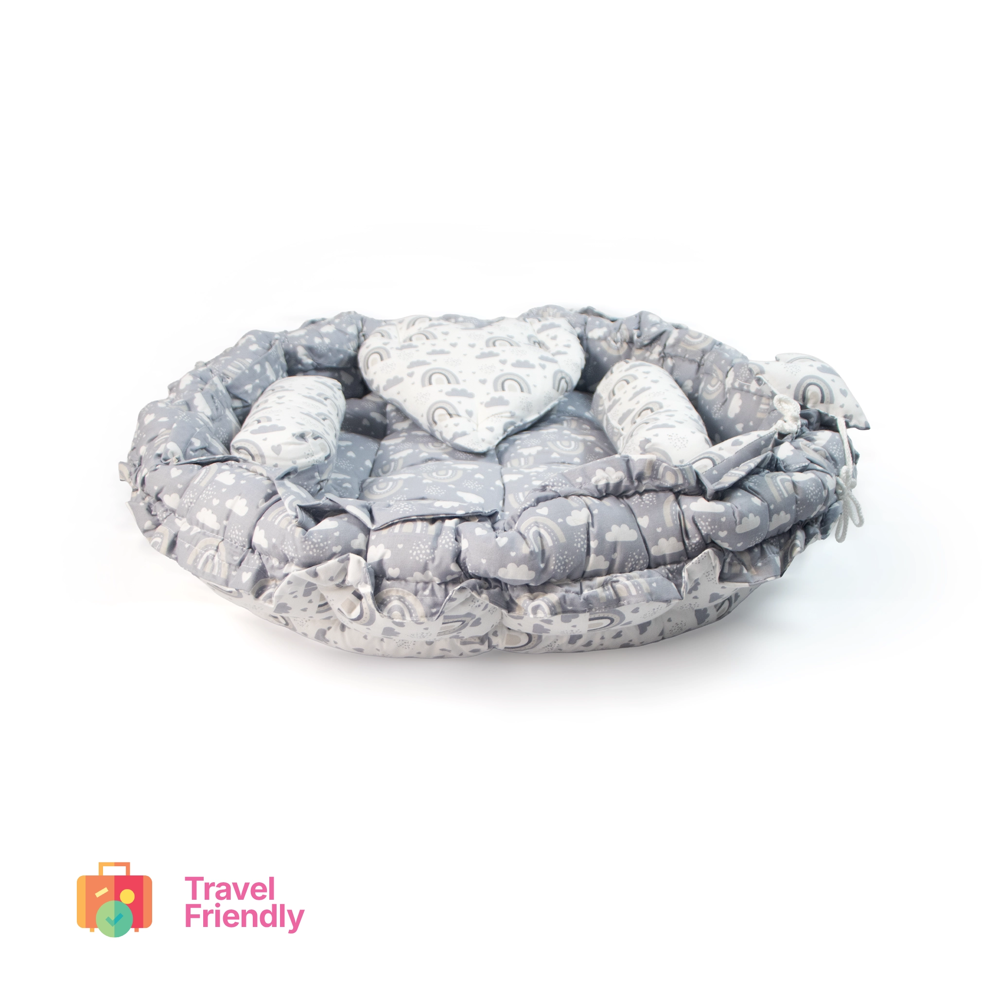 Kids Boon Reversible Round Baby Bed & Nest | Premium Sleeping Pod with Bolsters & Heart Pillow
