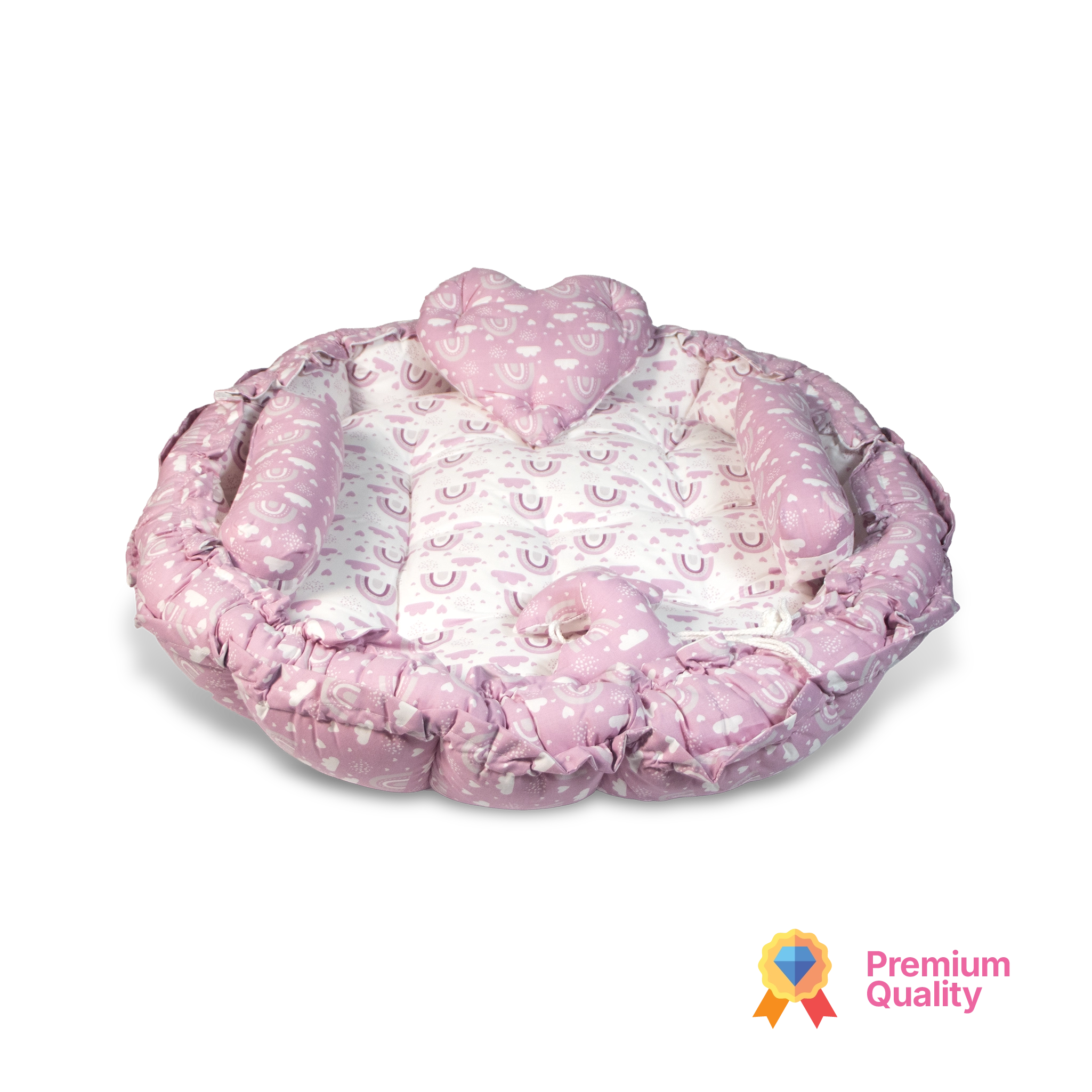 Kids Boon Reversible Round Baby Bed & Nest | Premium Sleeping Pod with Bolsters & Heart Pillow