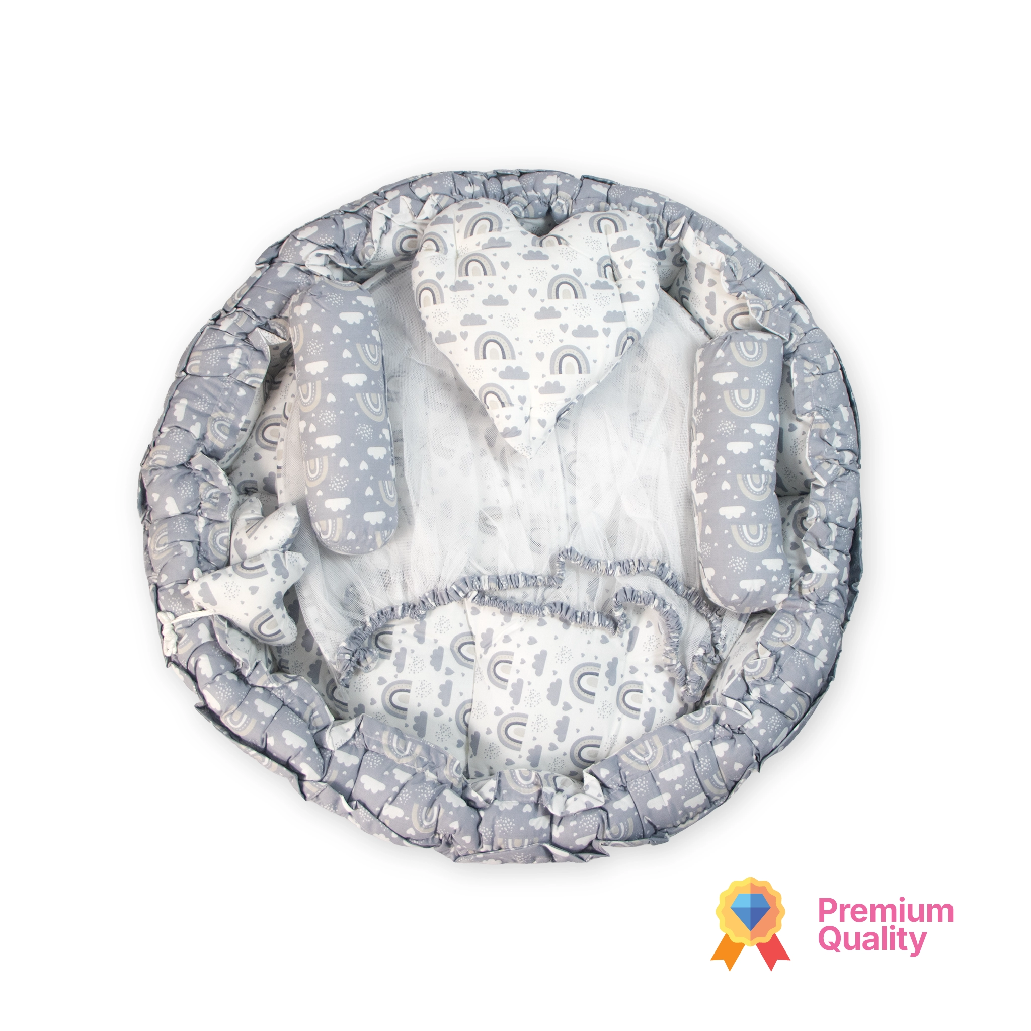 Kids Boon Reversible Round Baby Bed & Nest | Premium Sleeping Pod with Bolsters & Heart Pillow
