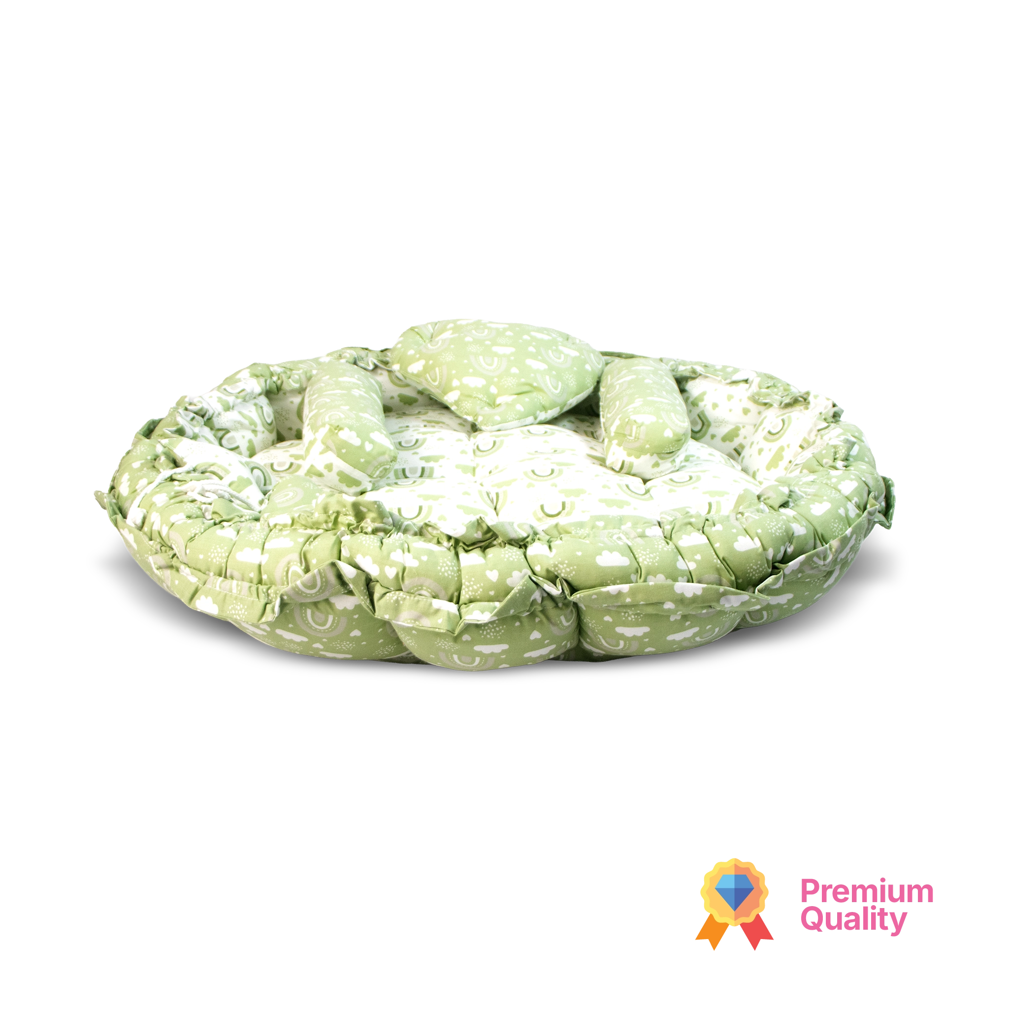 Kids Boon Reversible Round Baby Bed & Nest | Premium Sleeping Pod with Bolsters & Heart Pillow