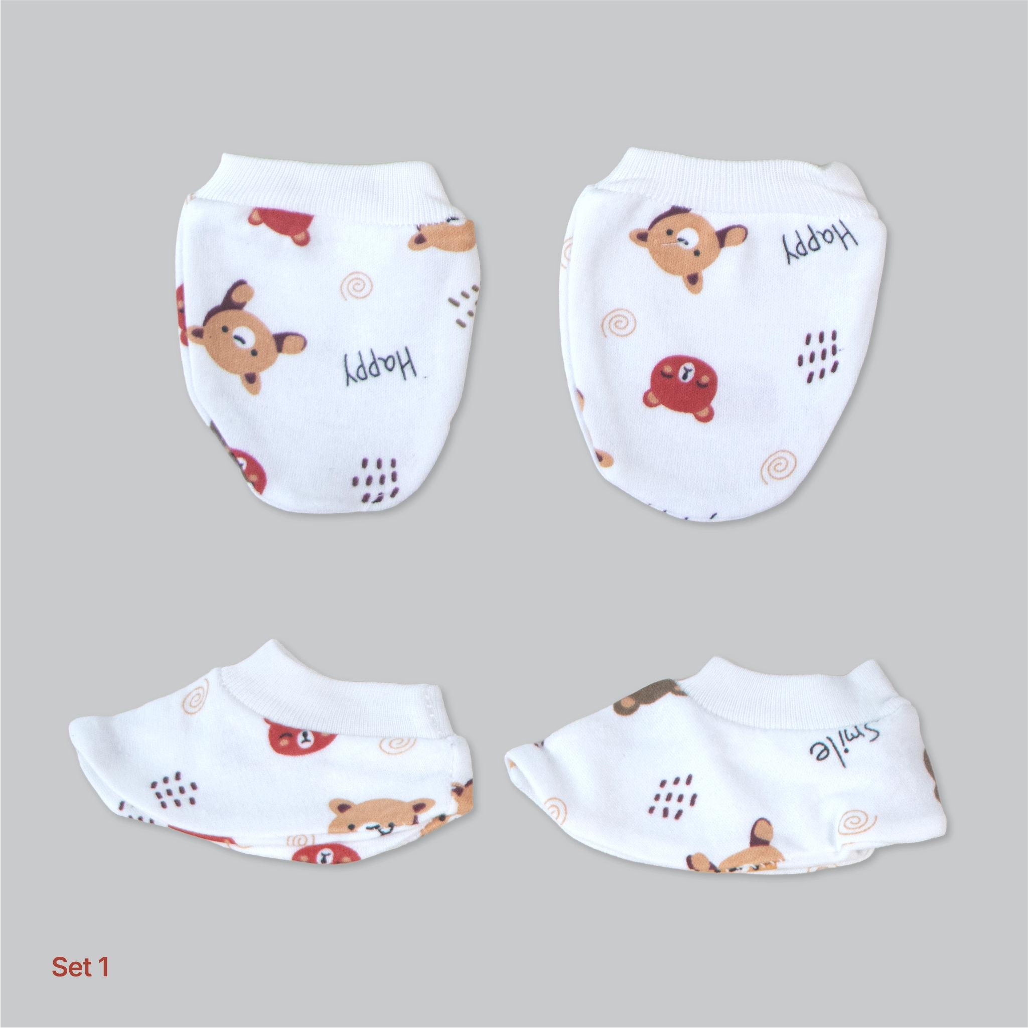 Kids Boon 4-Piece Baby Mittens and Booties Combo Set – 2 Pairs Soft Cotton Booties & 2 Pairs Scratch-Prevention Mittens for Newborns & Infants