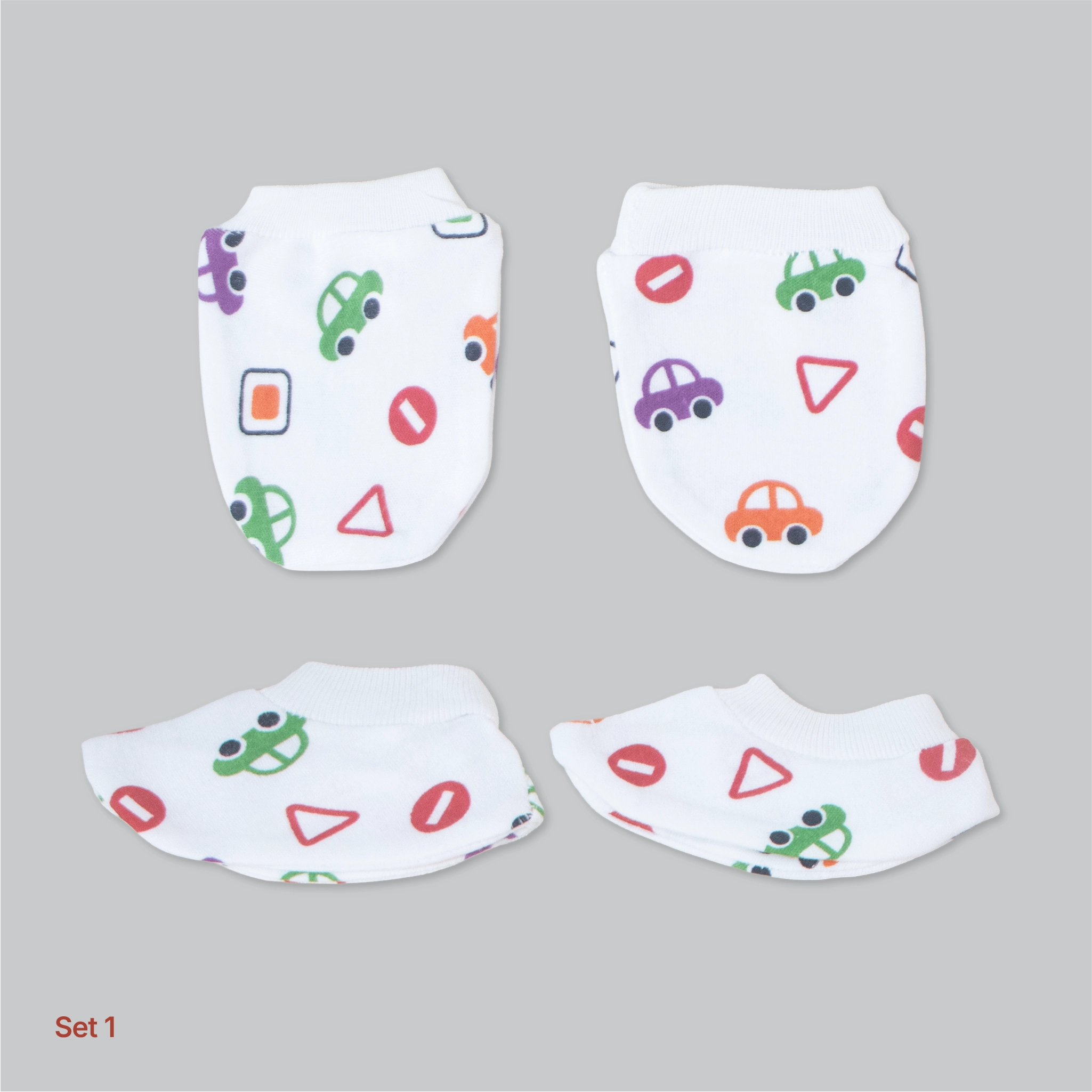 Kids Boon 4-Piece Baby Mittens and Booties Combo Set – 2 Pairs Soft Cotton Booties & 2 Pairs Scratch-Prevention Mittens for Newborns & Infants