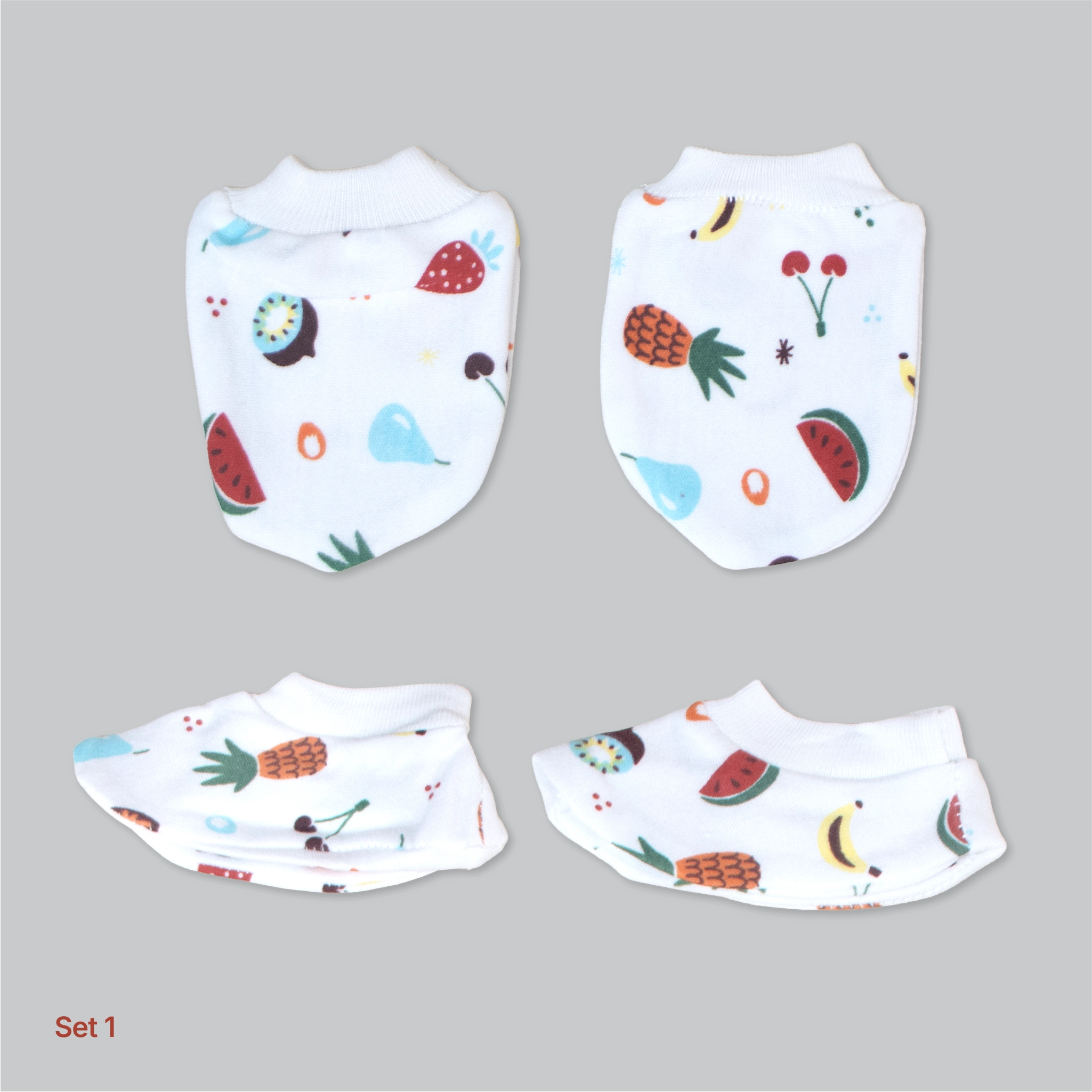 Kids Boon 4-Piece Baby Mittens and Booties Combo Set – 2 Pairs Soft Cotton Booties & 2 Pairs Scratch-Prevention Mittens for Newborns & Infants