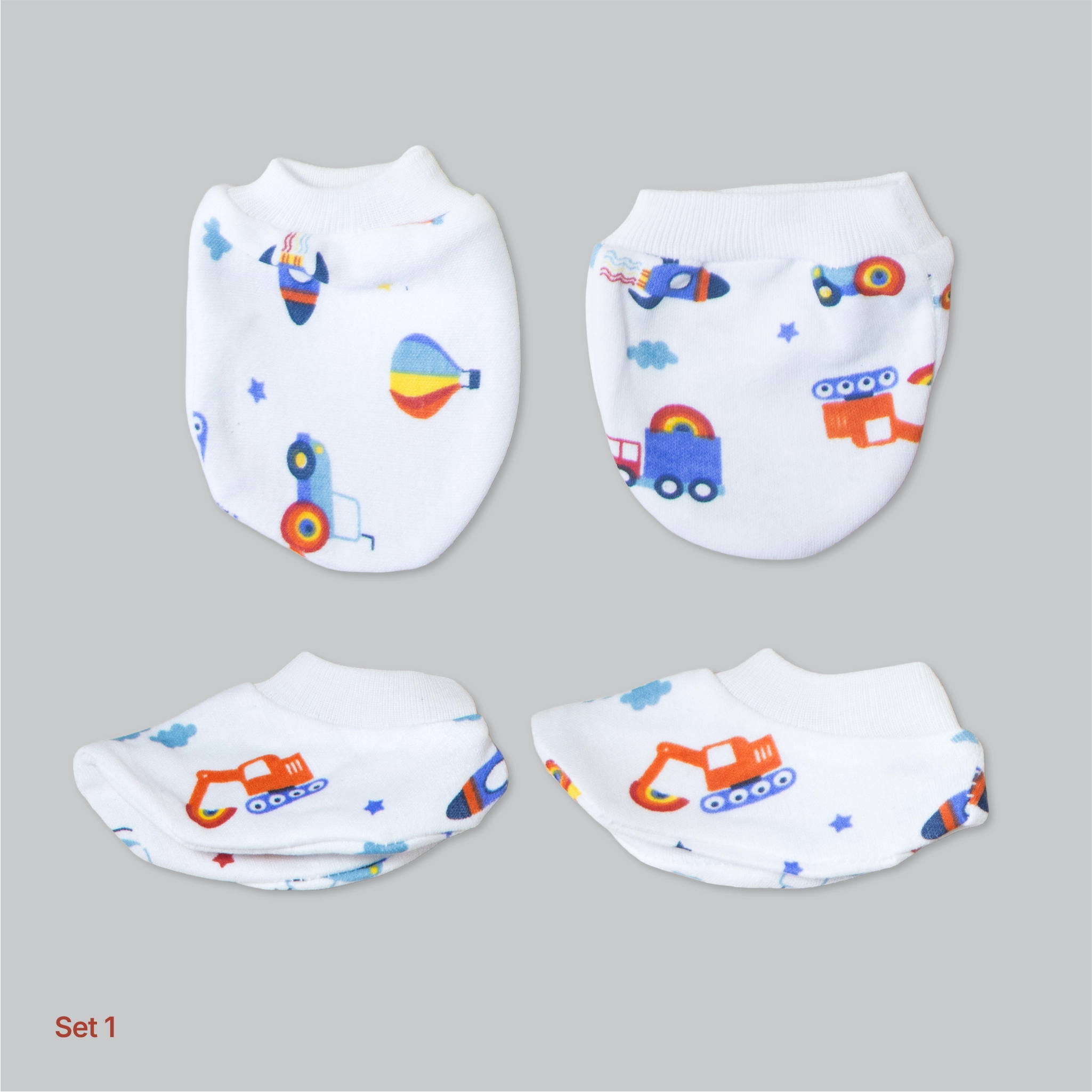 Kids Boon 4-Piece Baby Mittens and Booties Combo Set – 2 Pairs Soft Cotton Booties & 2 Pairs Scratch-Prevention Mittens for Newborns & Infants