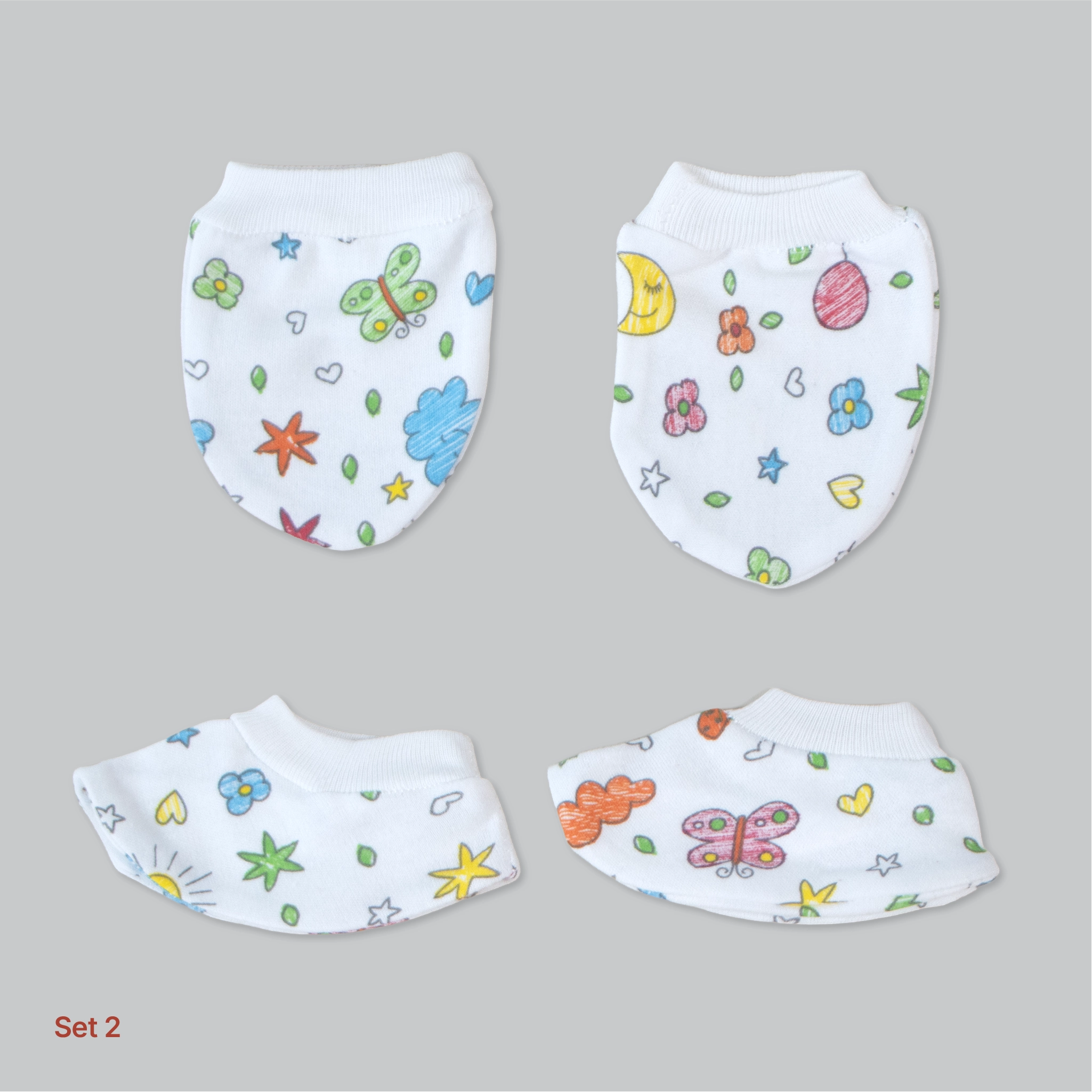 Kids Boon 4-Piece Baby Mittens and Booties Combo Set – 2 Pairs Soft Cotton Booties & 2 Pairs Scratch-Prevention Mittens for Newborns & Infants