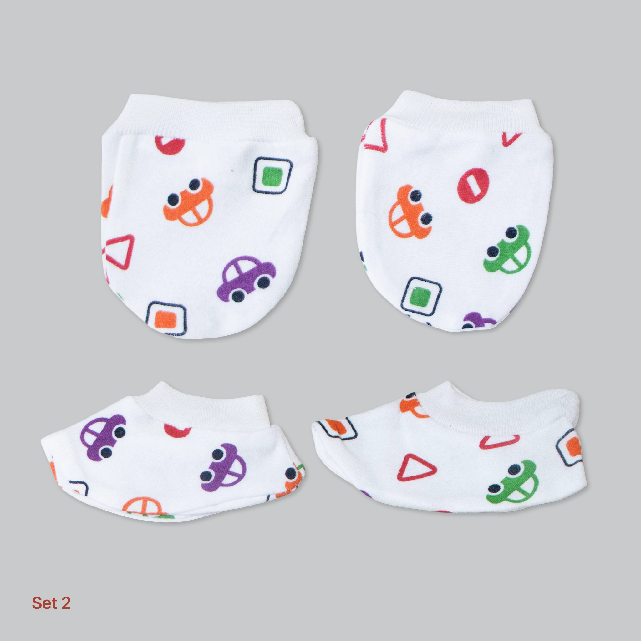 Kids Boon 4-Piece Baby Mittens and Booties Combo Set – 2 Pairs Soft Cotton Booties & 2 Pairs Scratch-Prevention Mittens for Newborns & Infants