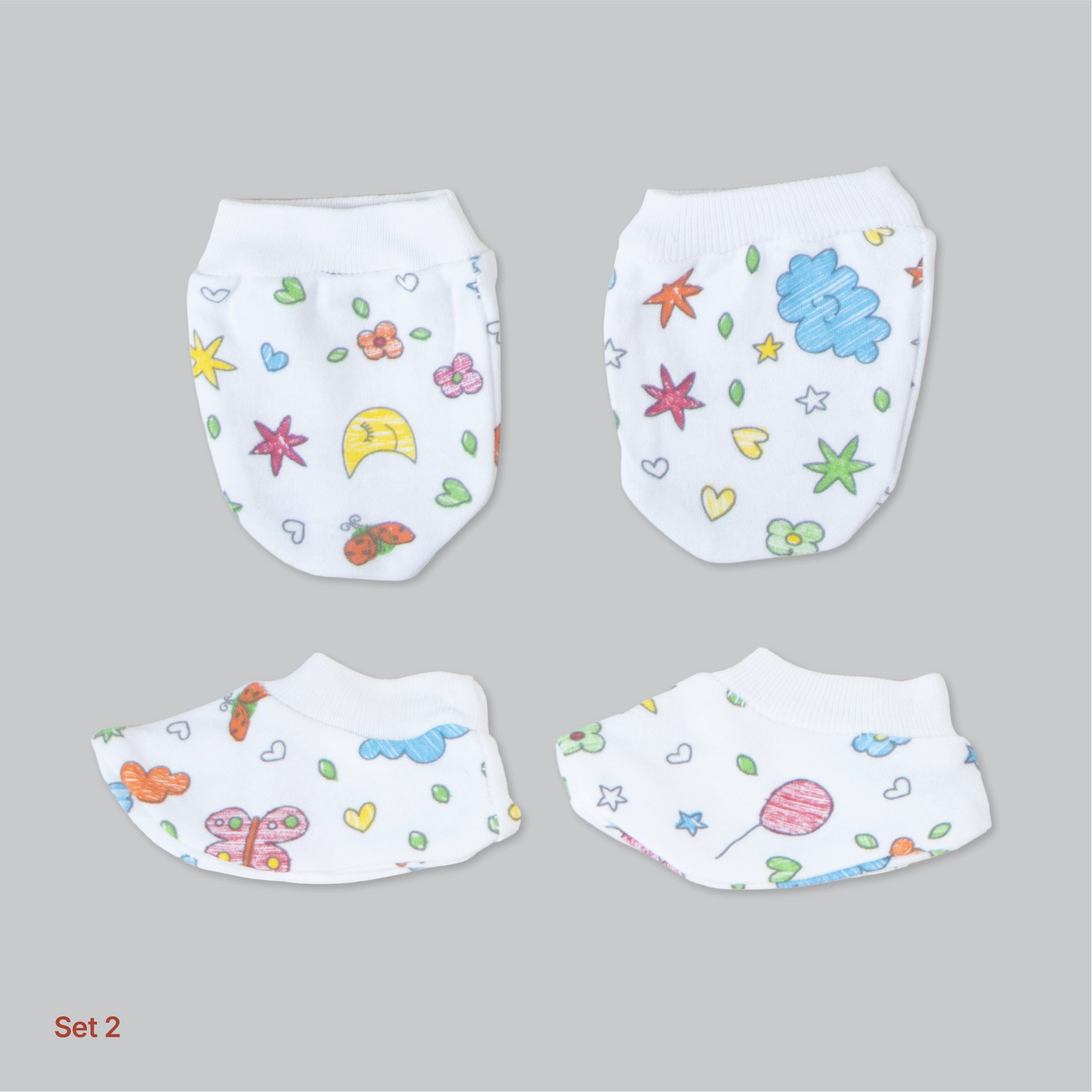 Kids Boon 4-Piece Baby Mittens and Booties Combo Set – 2 Pairs Soft Cotton Booties & 2 Pairs Scratch-Prevention Mittens for Newborns & Infants