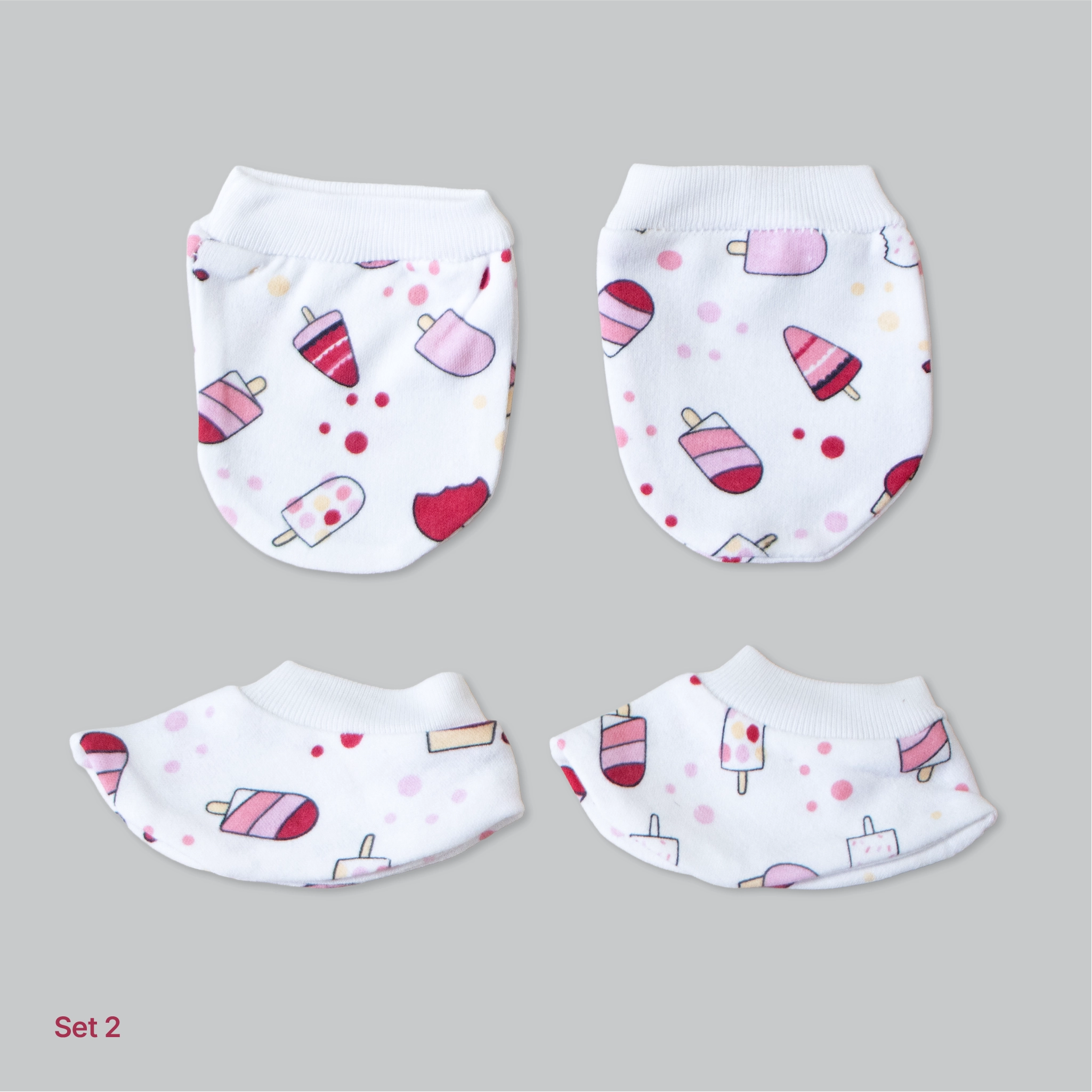 Kids Boon 4-Piece Baby Mittens and Booties Combo Set – 2 Pairs Soft Cotton Booties & 2 Pairs Scratch-Prevention Mittens for Newborns & Infants