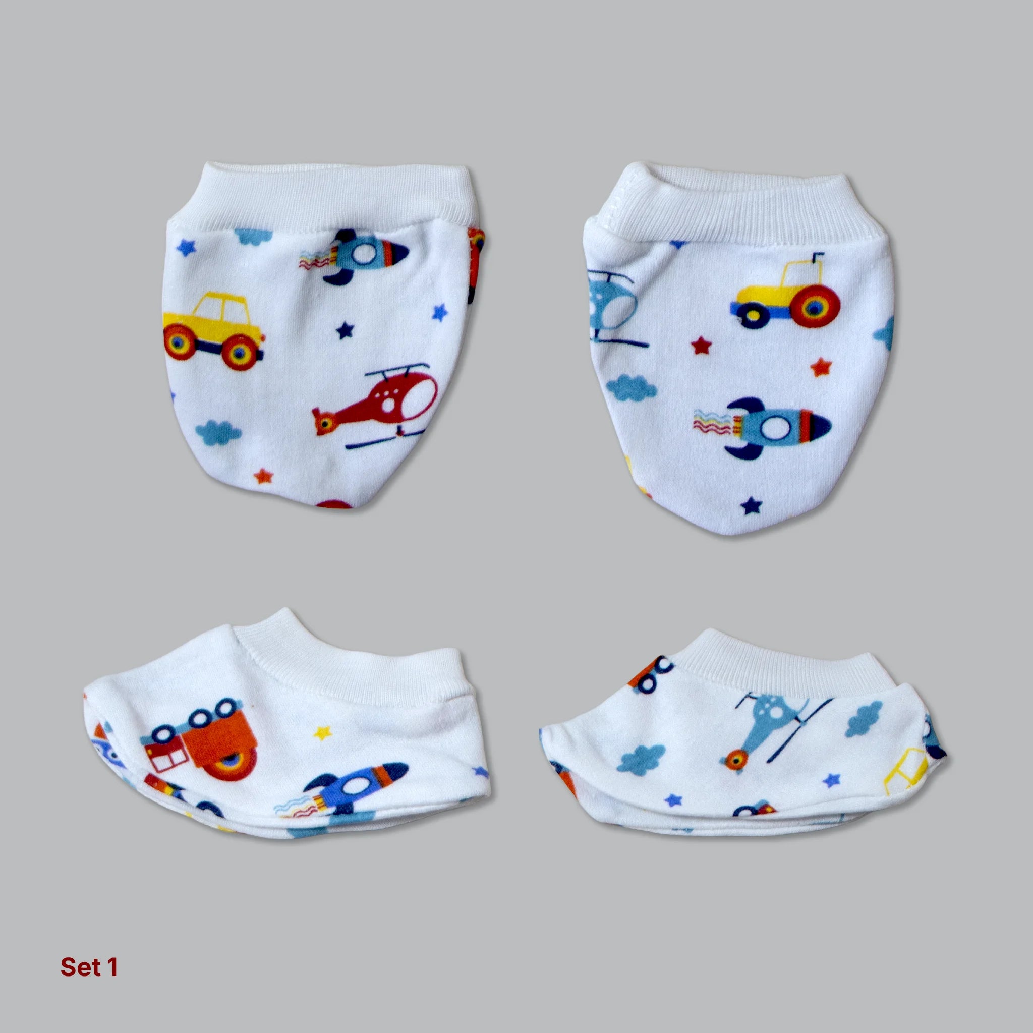Kids Boon Premium Soft Cotton Baby Mittens and Booties Set (4 Pairs Combo)