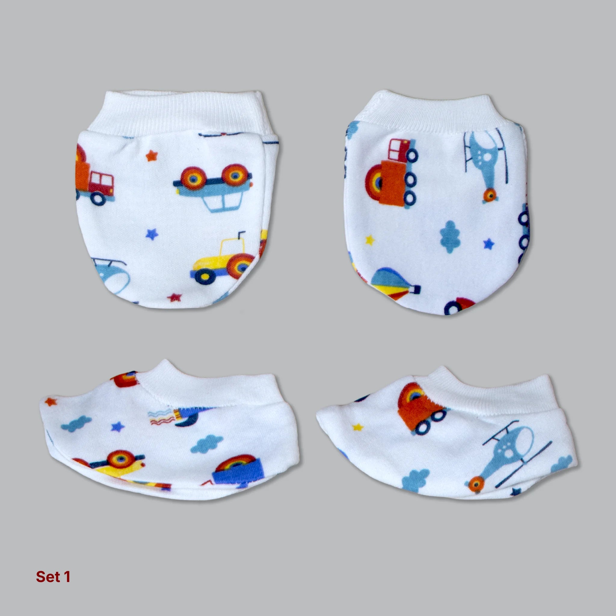 Kids Boon Premium Soft Cotton Baby Mittens and Booties Set (4 Pairs Combo)