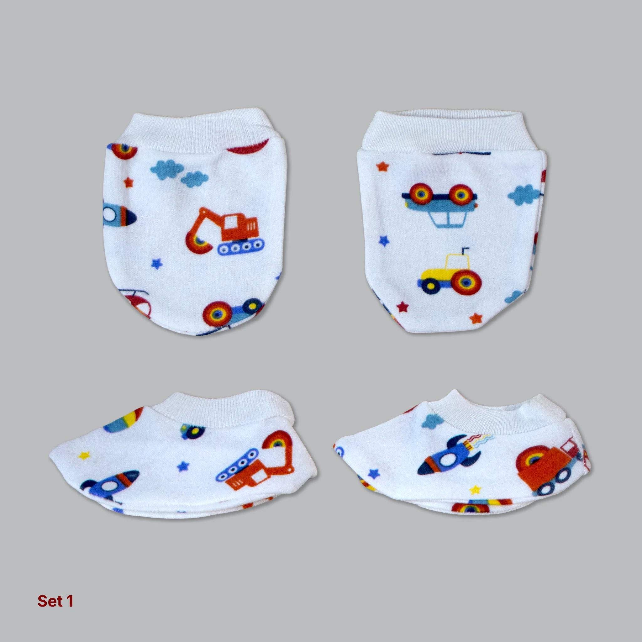 Kids Boon Premium Soft Cotton Baby Mittens and Booties Set (4 Pairs Combo)