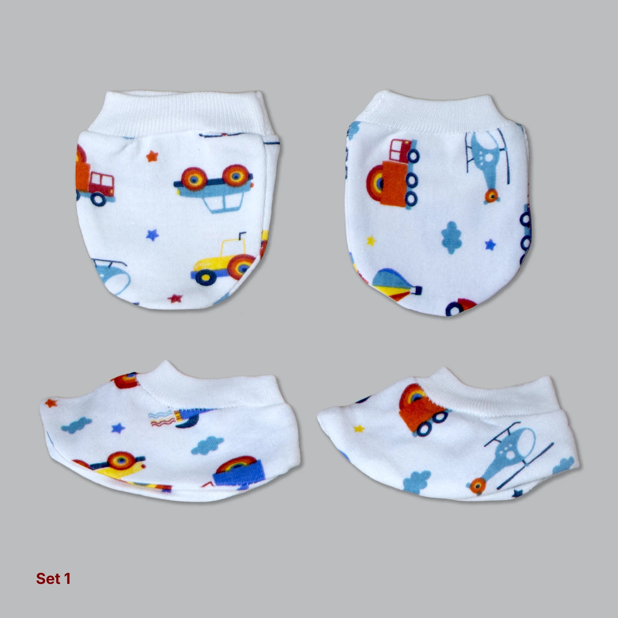 Kids Boon Premium Soft Cotton Baby Mittens and Booties Set (4 Pairs Combo)