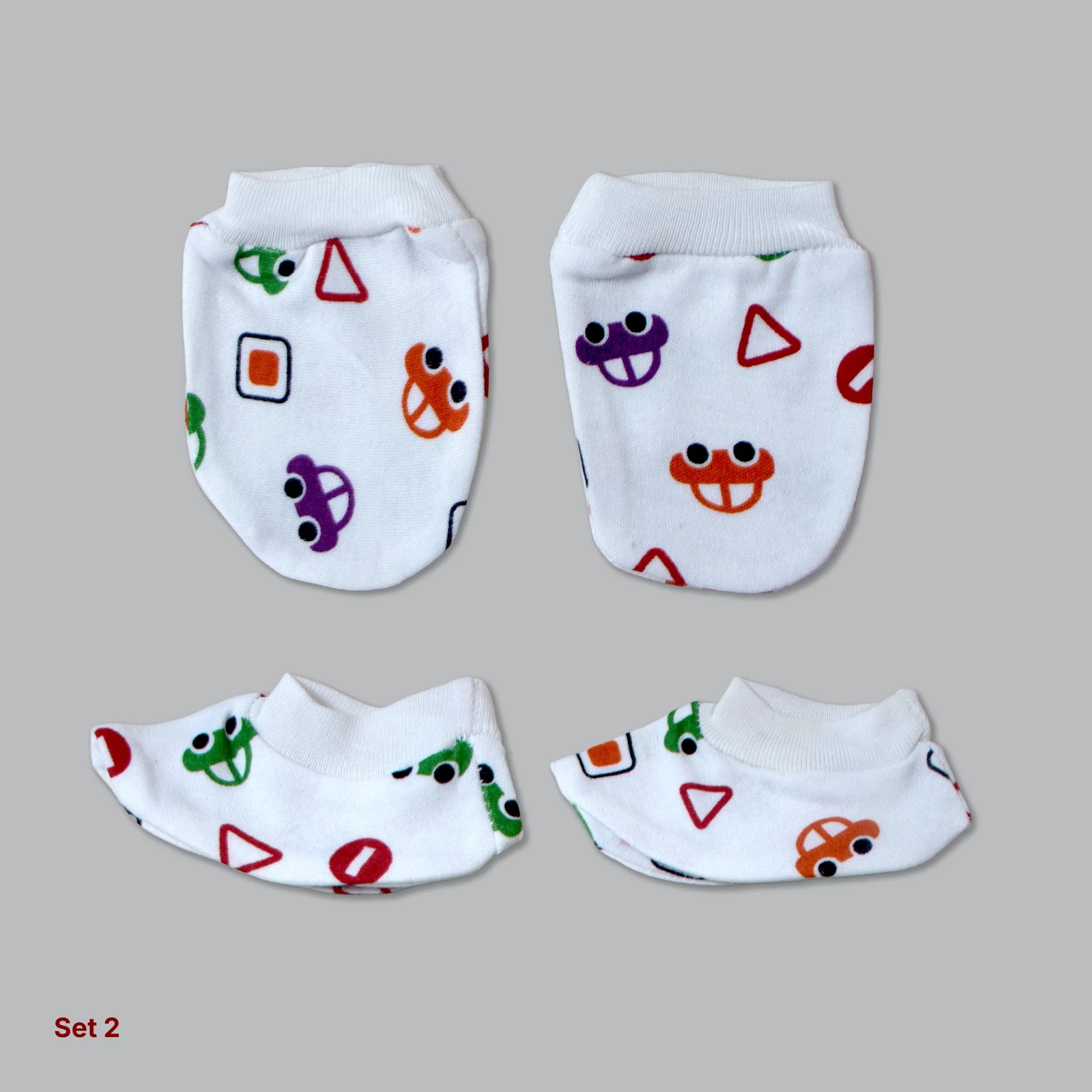 Kids Boon Premium Soft Cotton Baby Mittens and Booties Set (4 Pairs Combo)