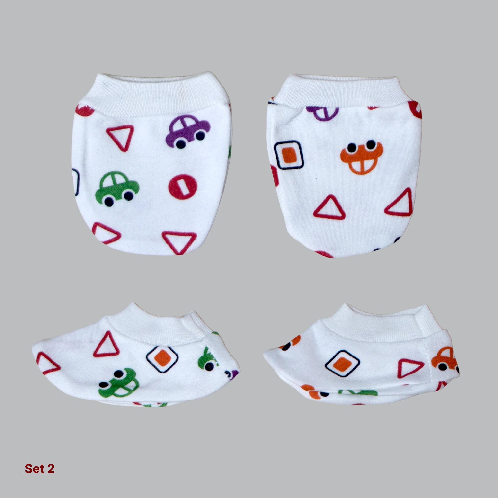 Kids Boon Premium Soft Cotton Baby Mittens and Booties Set (4 Pairs Combo)