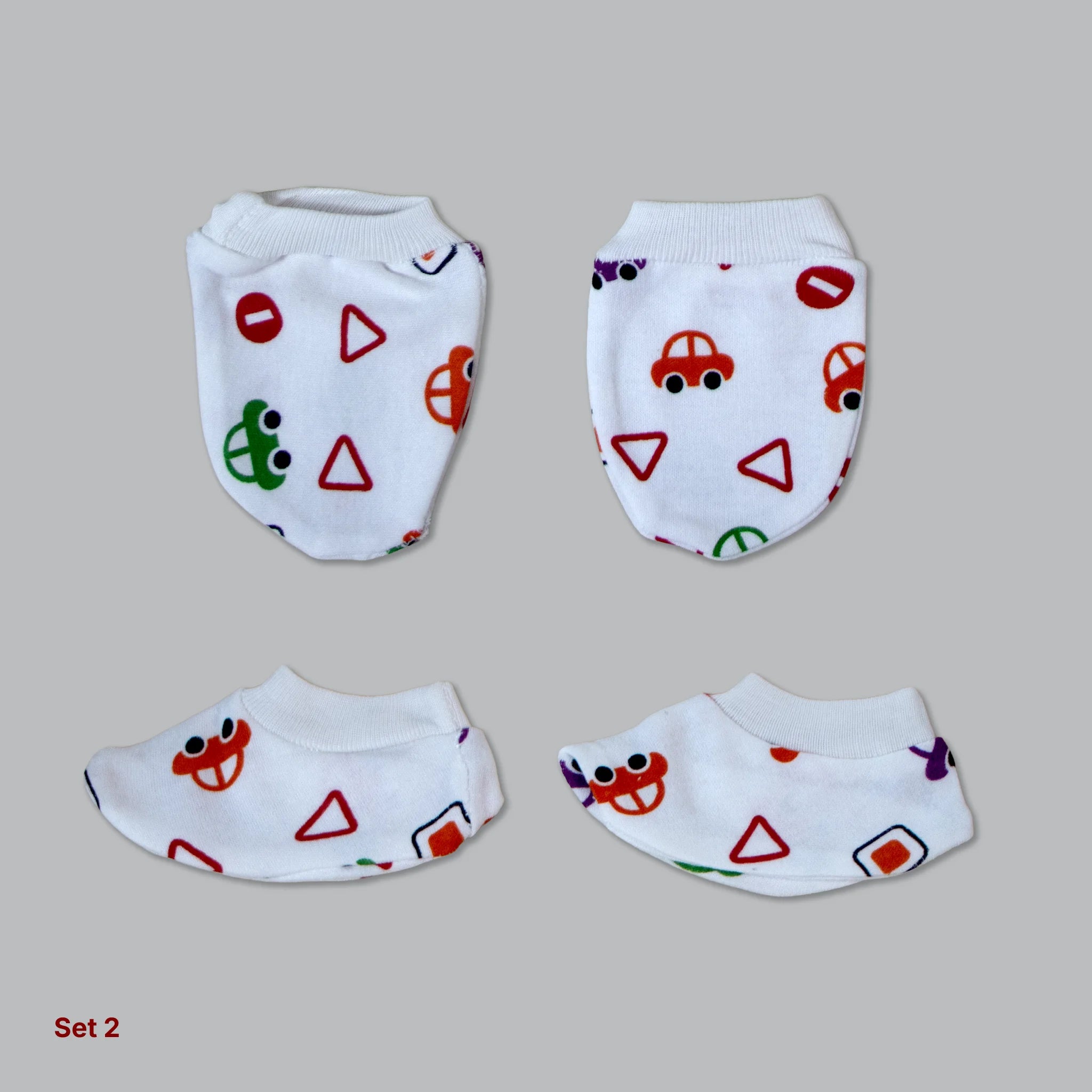 Kids Boon Premium Soft Cotton Baby Mittens and Booties Set (4 Pairs Combo)