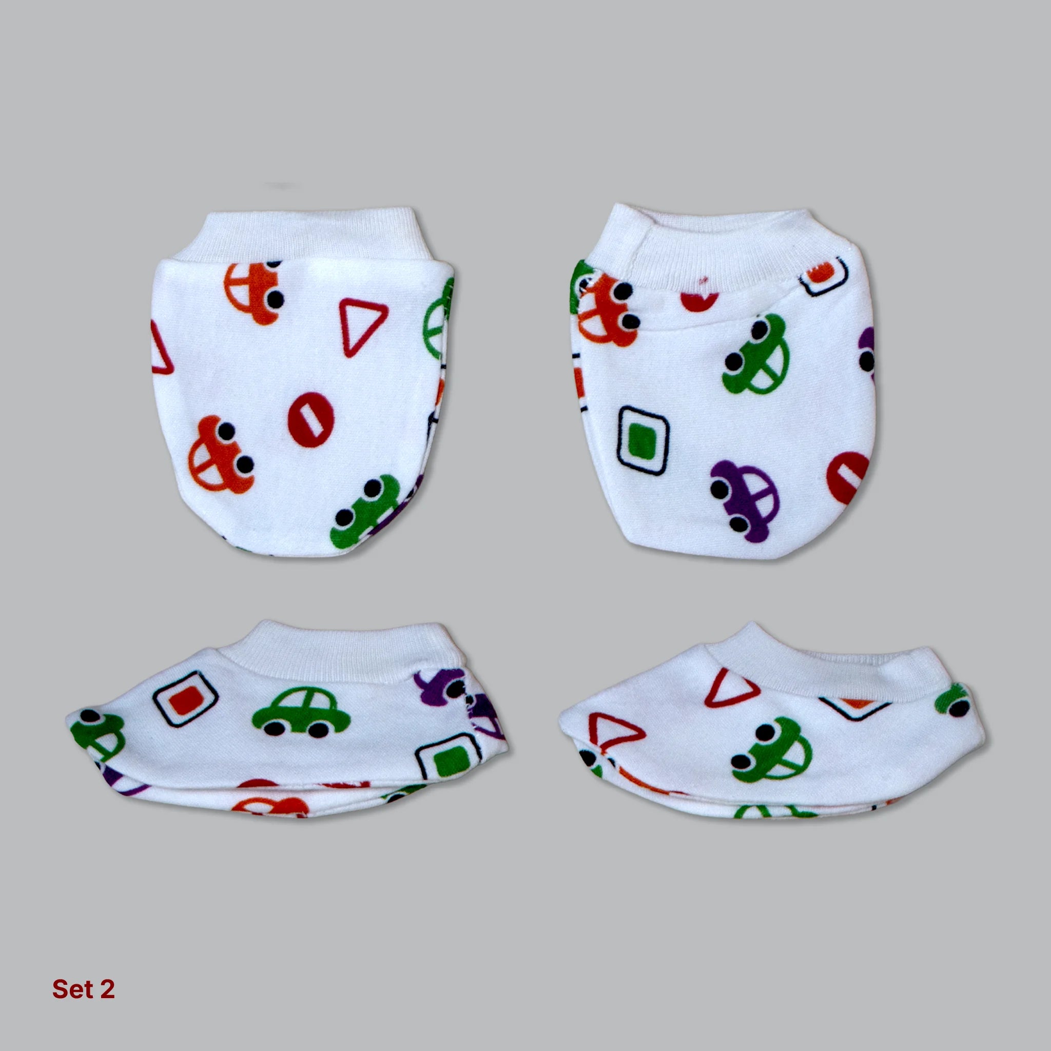 Kids Boon Premium Soft Cotton Baby Mittens and Booties Set (4 Pairs Combo)