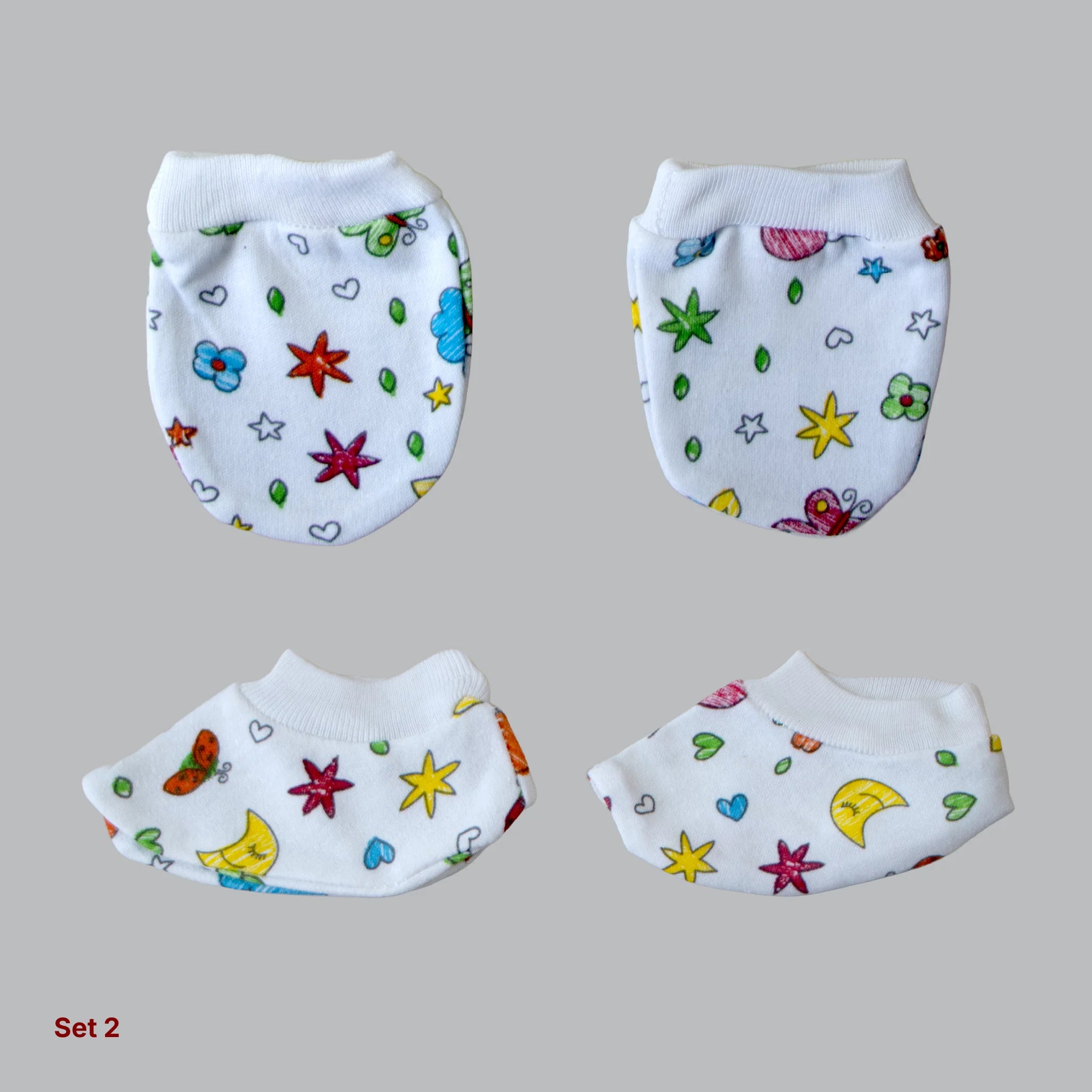 Kids Boon Premium Soft Cotton Baby Mittens and Booties Set (4 Pairs Combo)