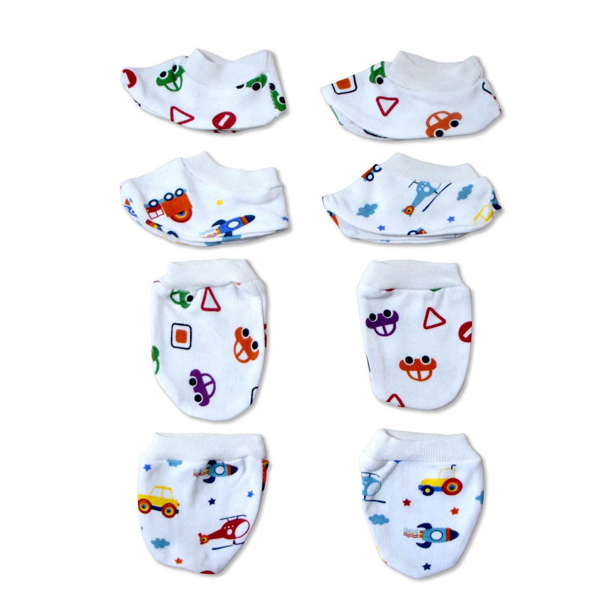 Kids Boon Premium Soft Cotton Baby Mittens and Booties Set (4 Pairs Combo)